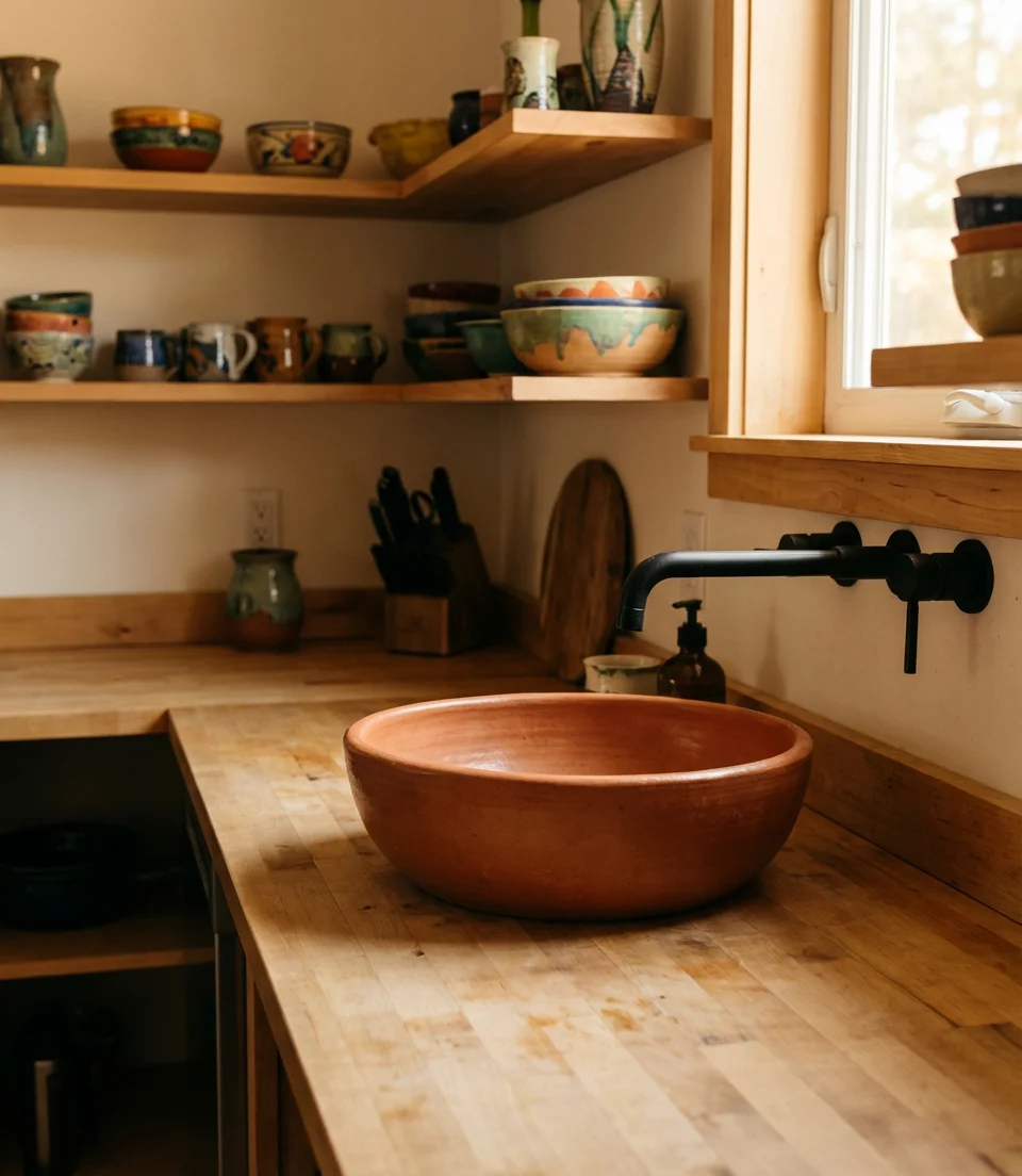 Above Counter Vessel Sink in an Eclectic Kitchen 1