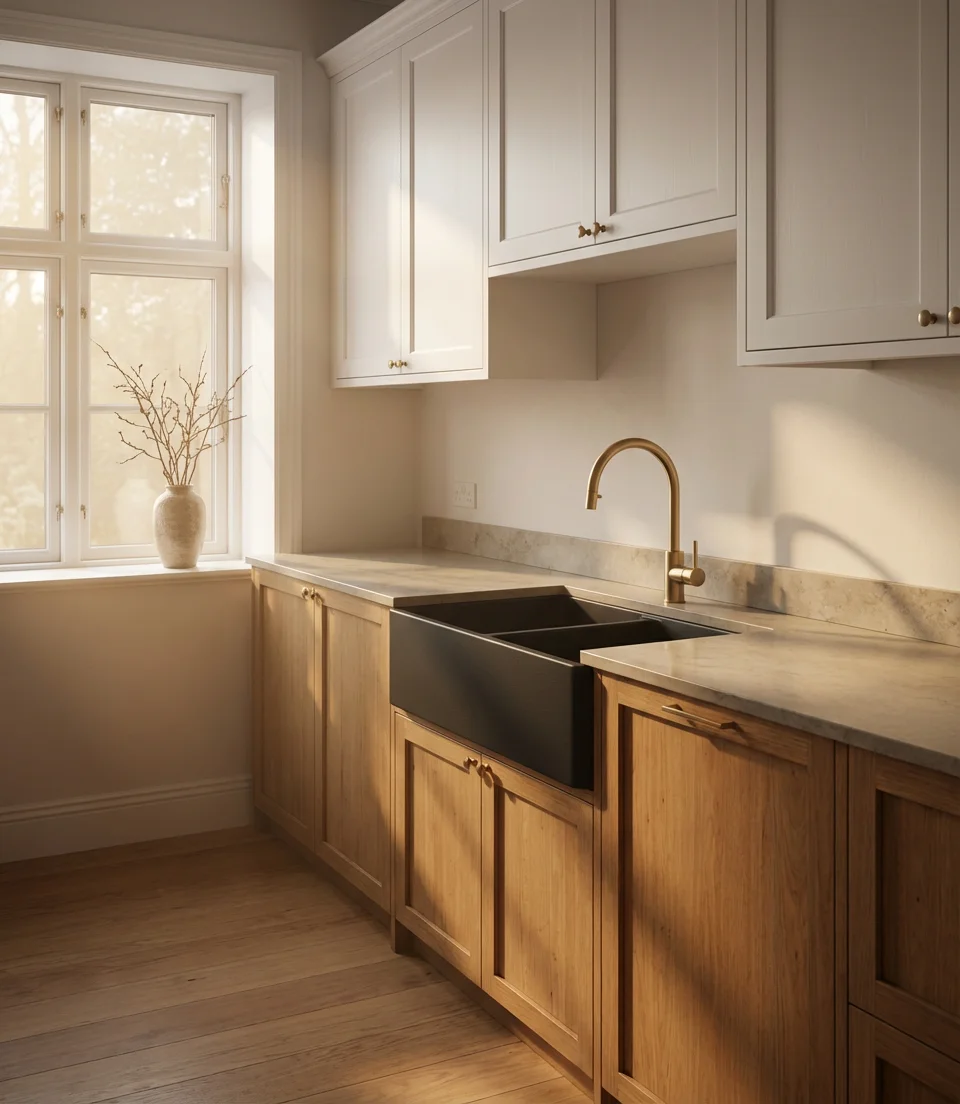 Black Kitchen Sink in a Matte Two-Tone Kitchen 1