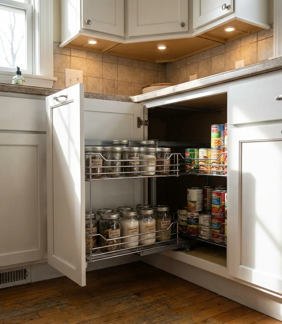 Blind Corner Cabinet Turned Functional Pantry 1