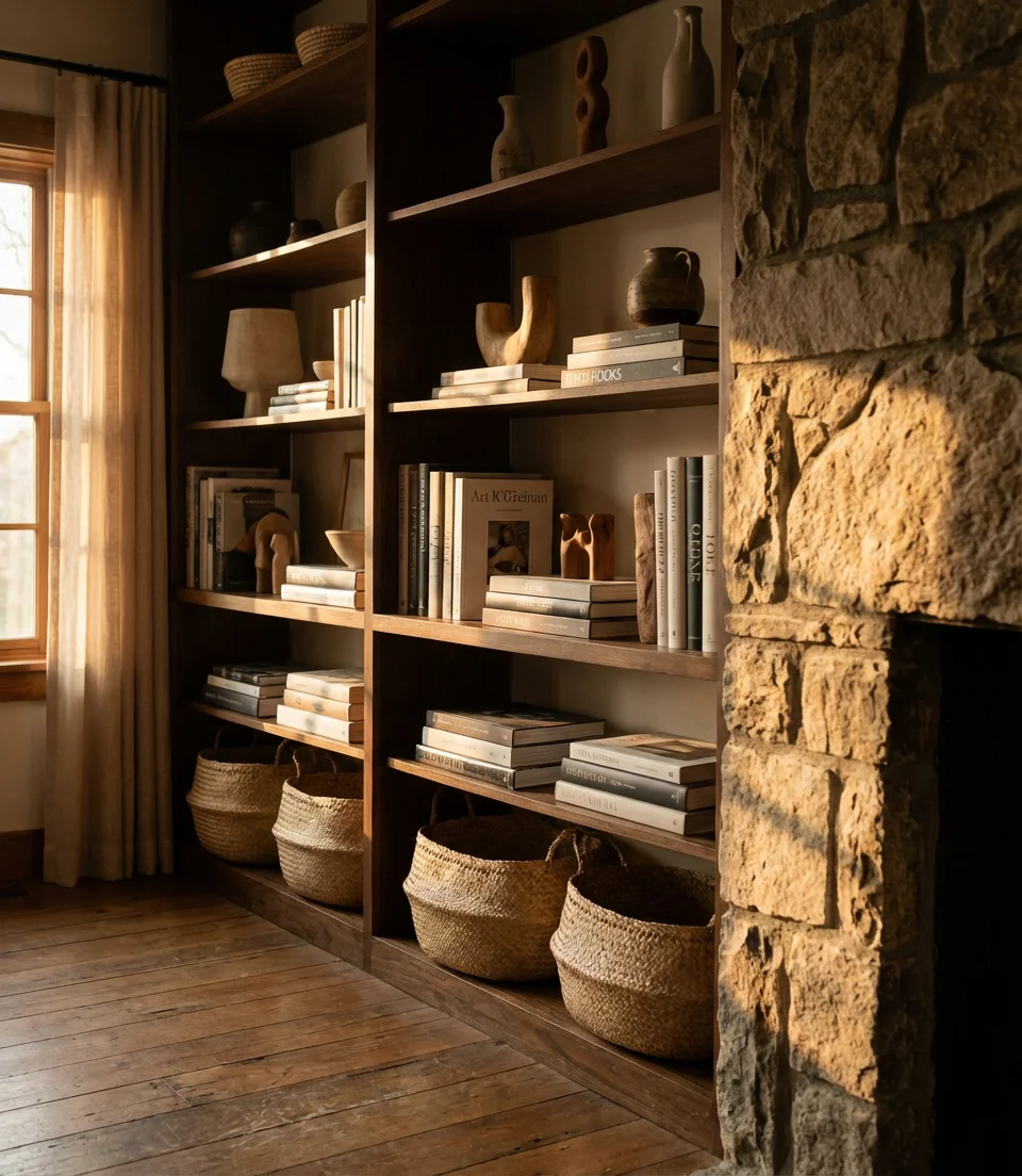 Built-In Shelves Around the Fireplace 2