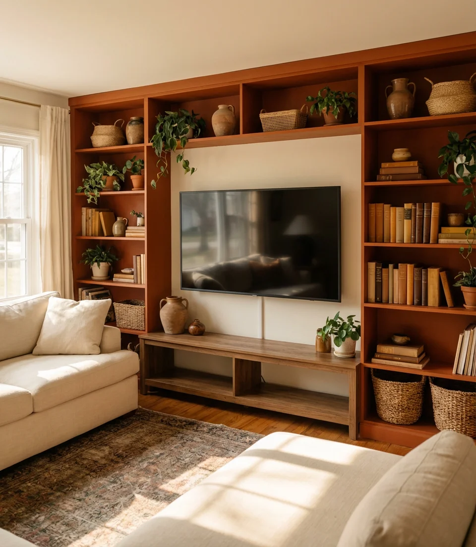 Colorful Shelf Styling for a Bold Living Room 1