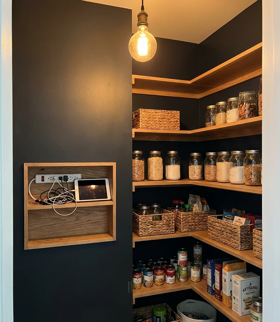 Corner Pantry Remodel With Charging Station Inside 2