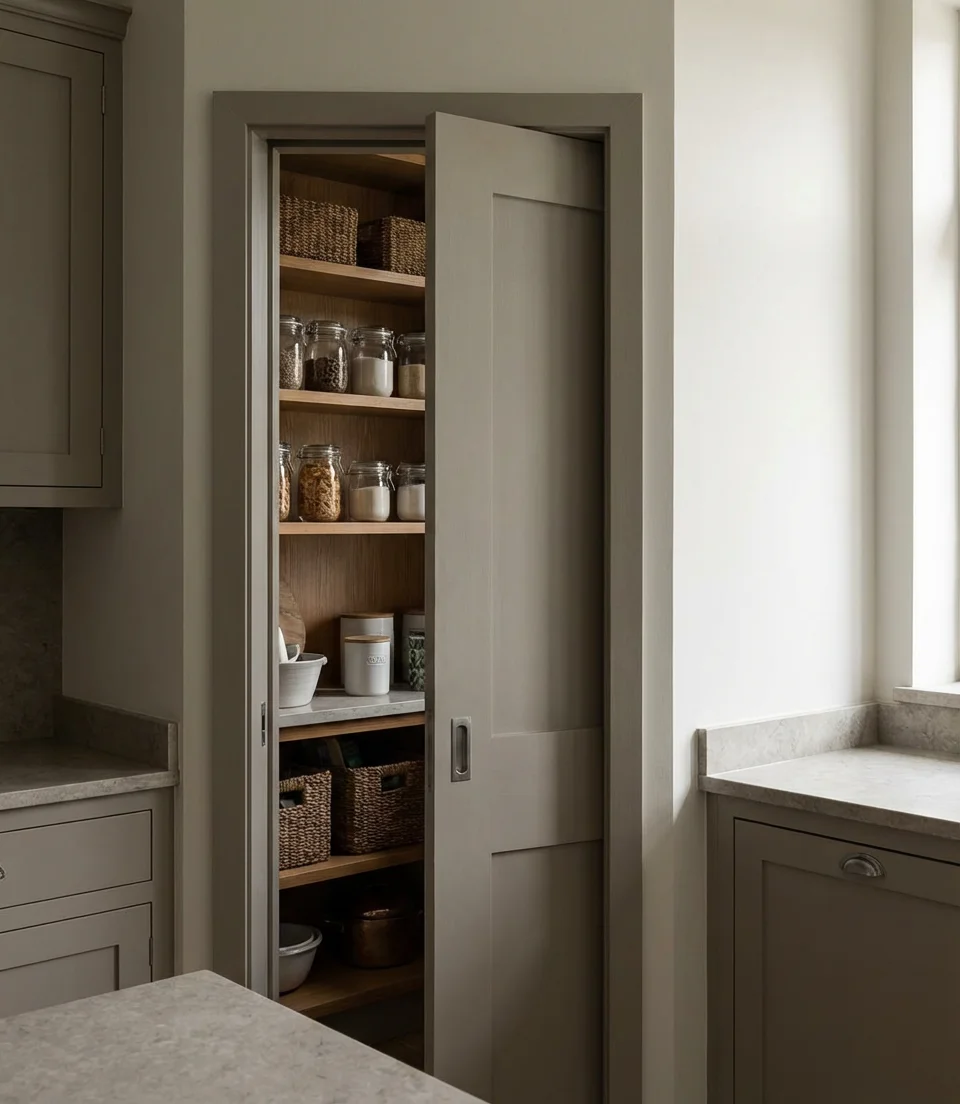 Corner Pantry in Kitchen With a Pocket Door 2
