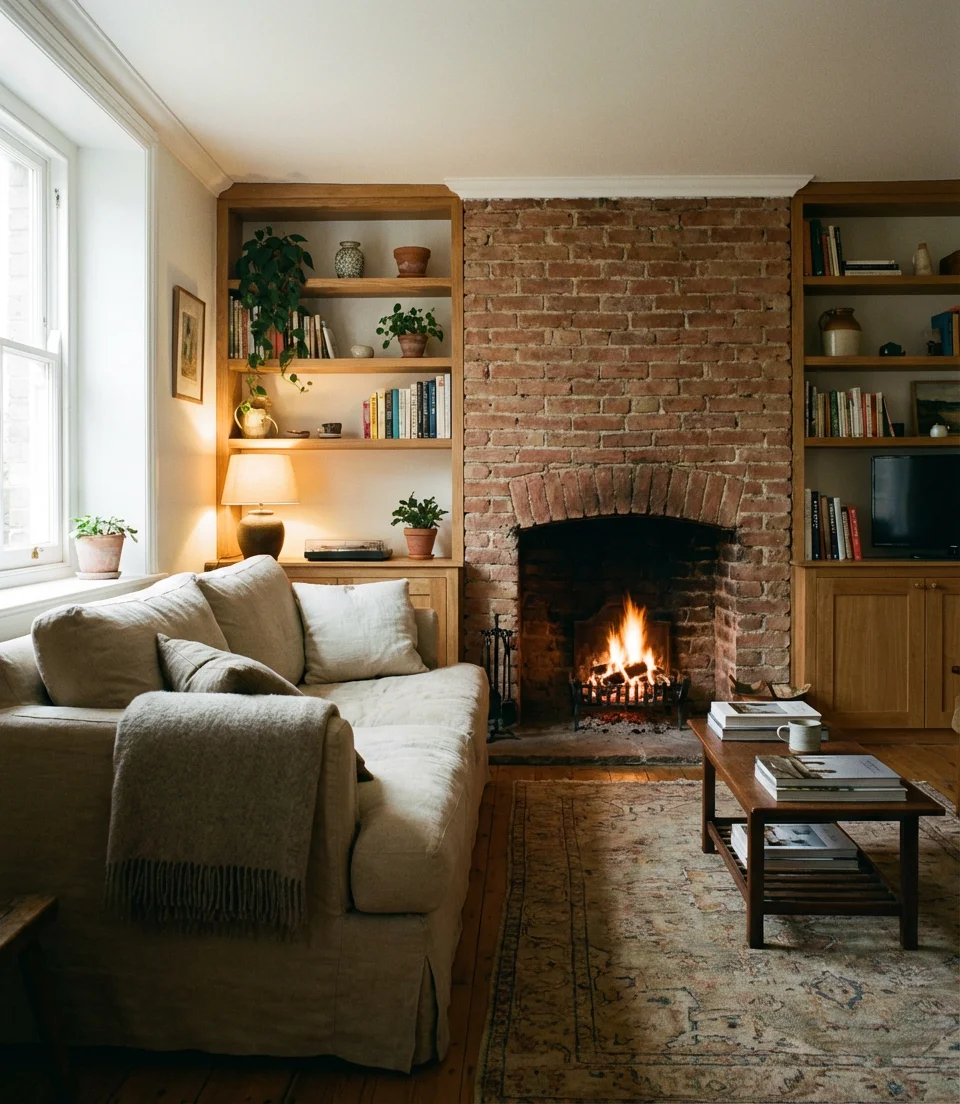 Fireplace Ideas with Shelves and a Sofa Setup 1