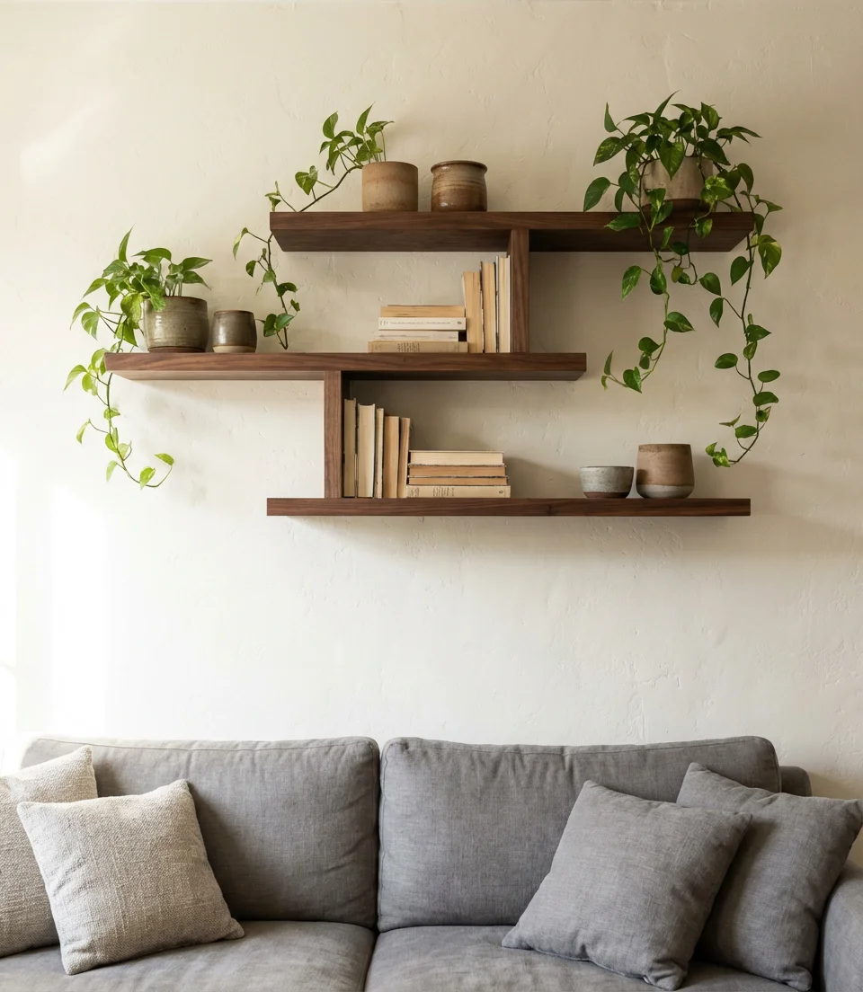 Floating Shelves Behind the Sofa 1