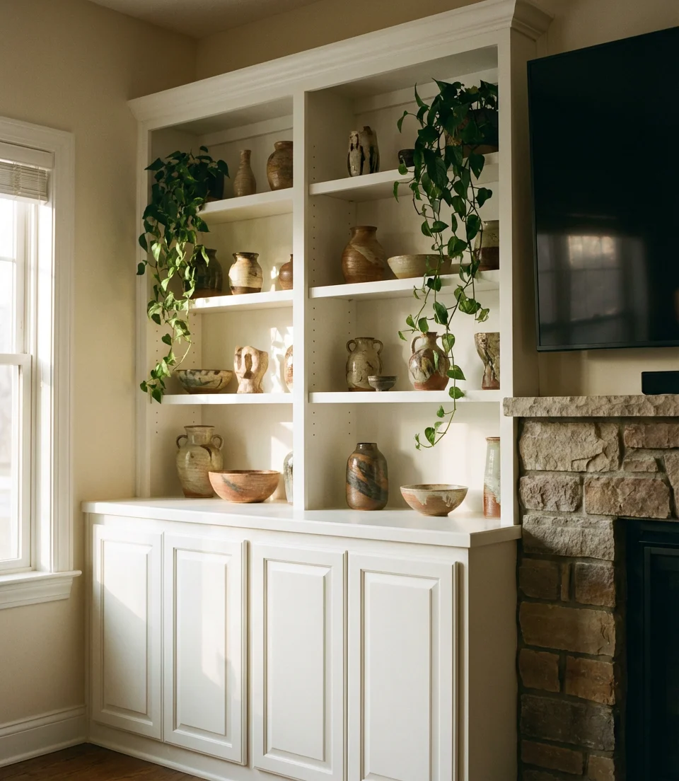 How to Style Shelves Around a TV and Fireplace 2