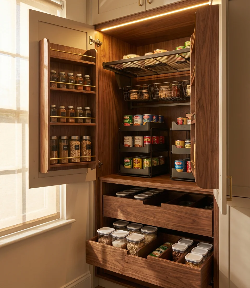 Organization System in a Corner Pantry Cabinet 1