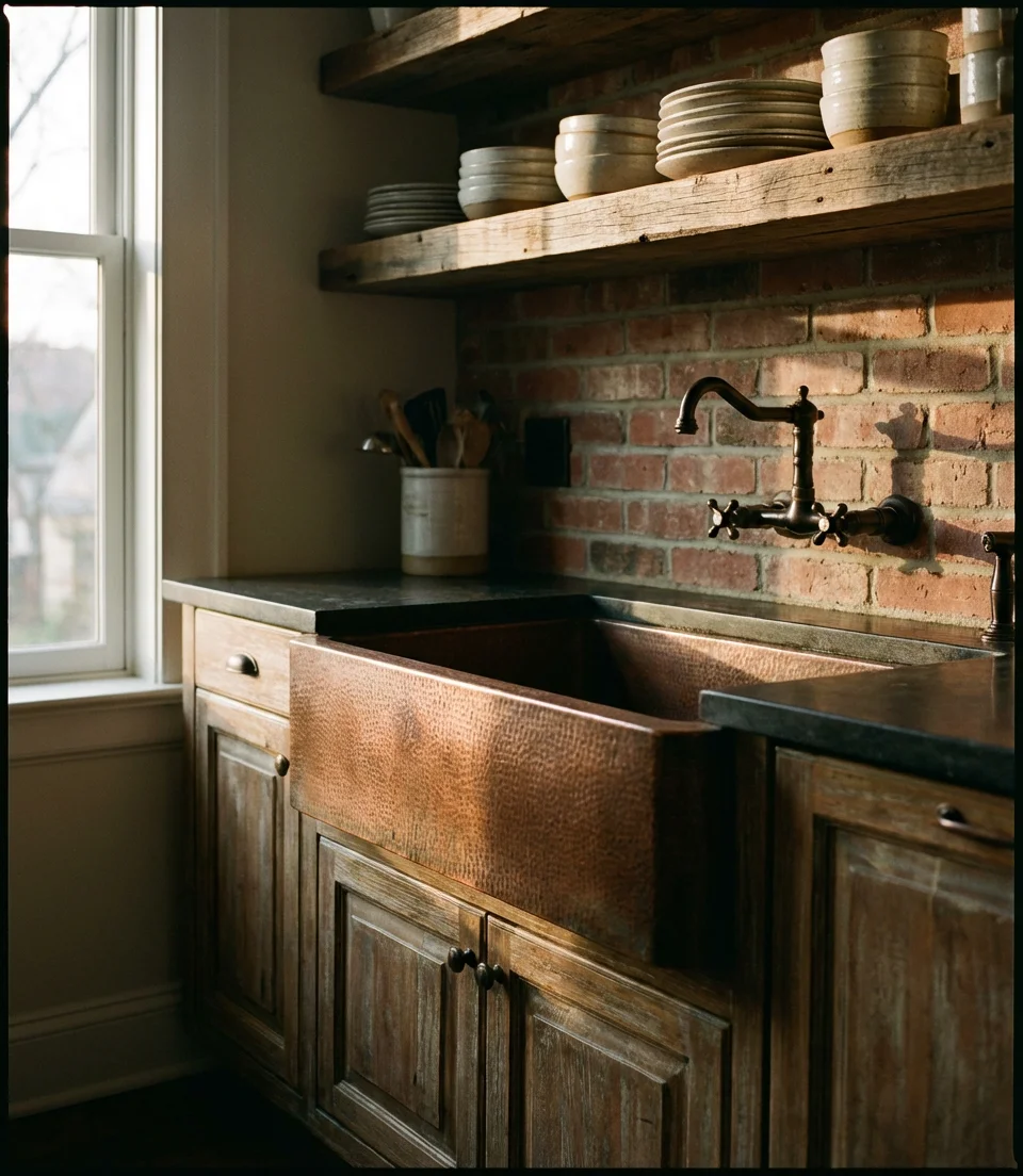 Rustic Copper Sink in a Farmhouse Kitchen 1
