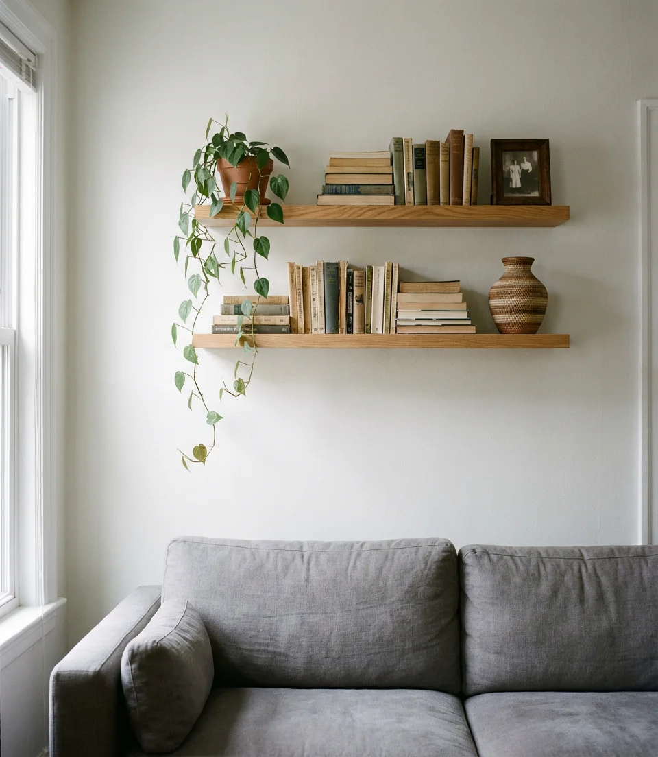 Shelf Decor Ideas for the Wall Behind the Couch 1