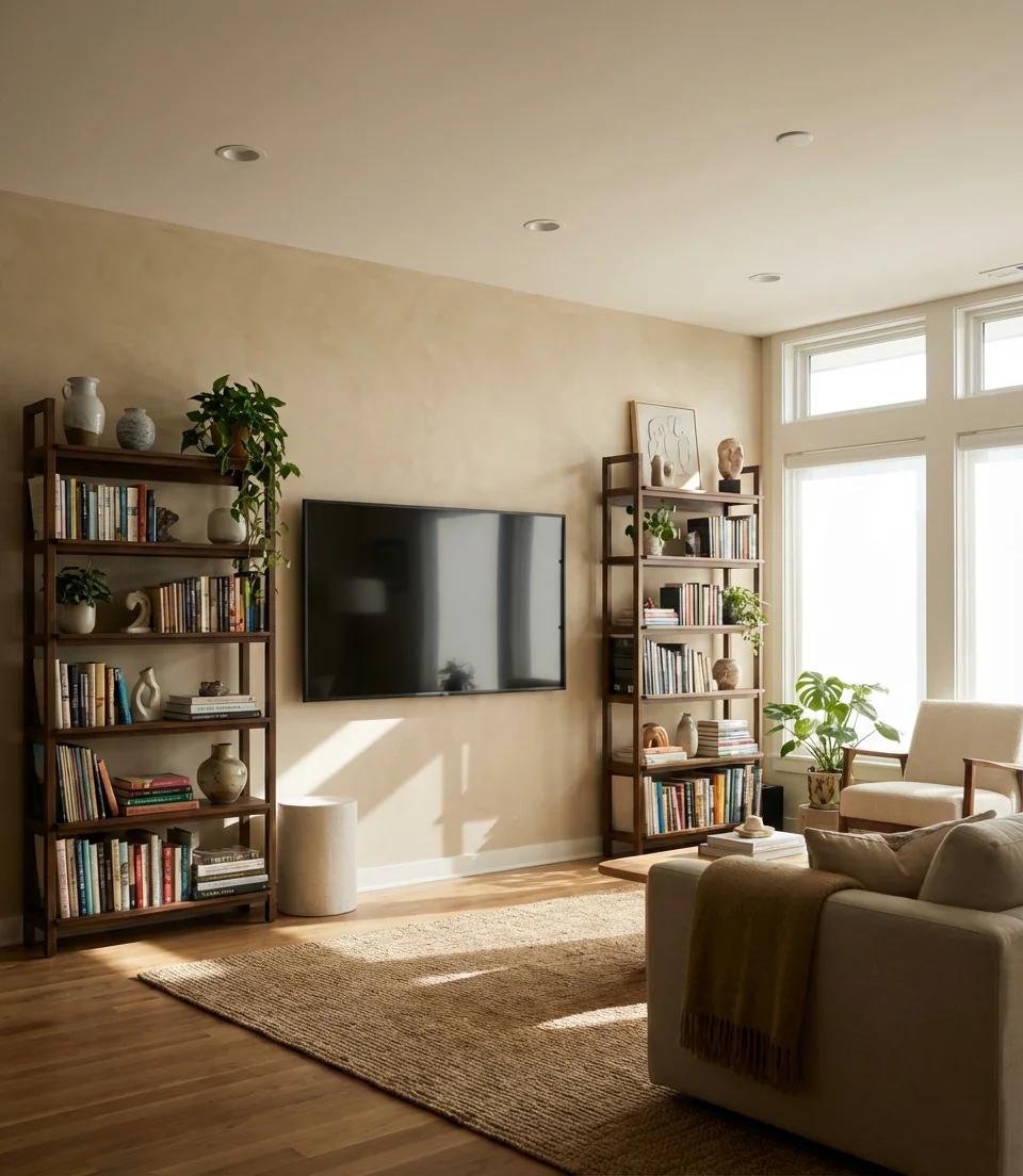 Shelves Flanking the TV Wall 1