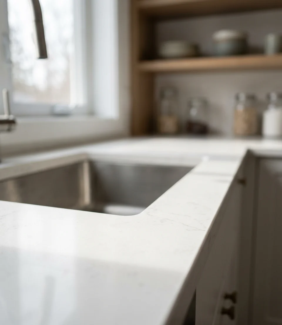Undermount Sink with Quartz Waterfall Counter 2