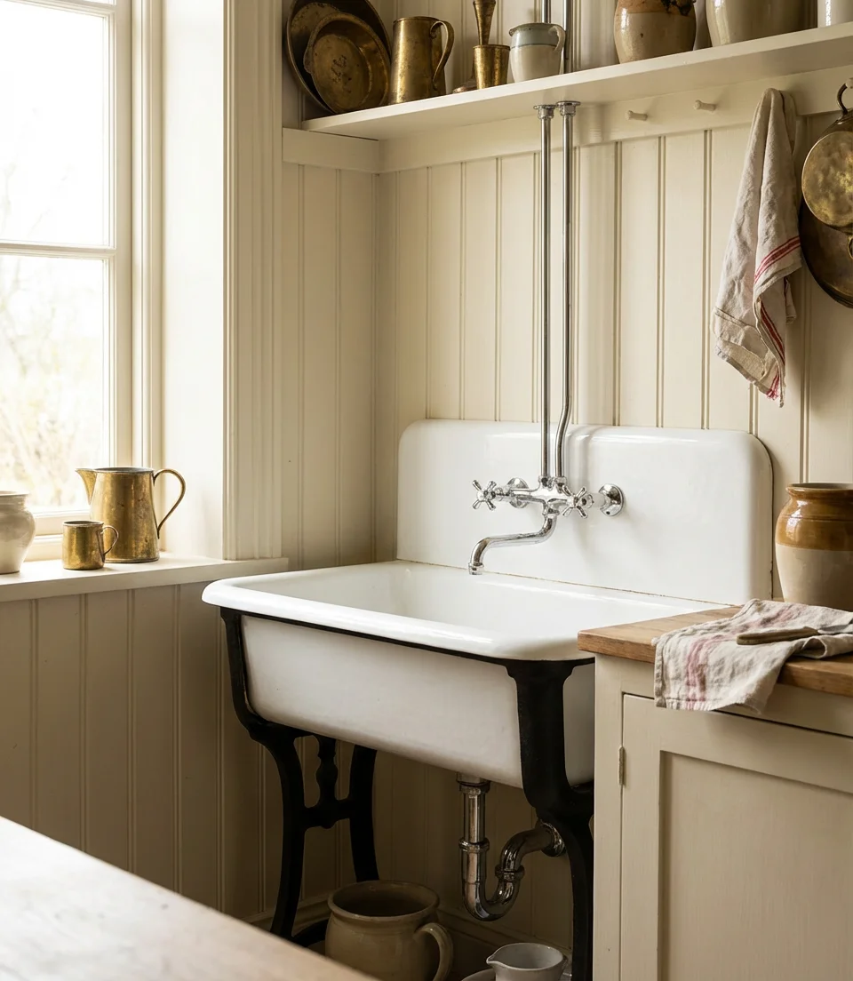 Vintage Style Kitchen Sink with Exposed Plumbing 1