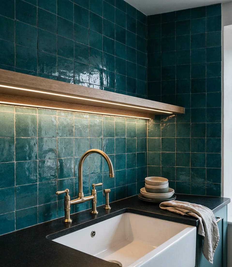 Windowless Kitchen Sink with Dramatic Backsplash 1