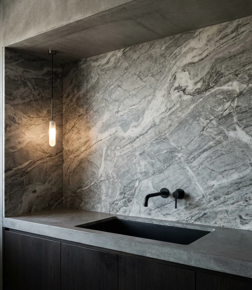 Windowless Kitchen Sink with Dramatic Backsplash 2