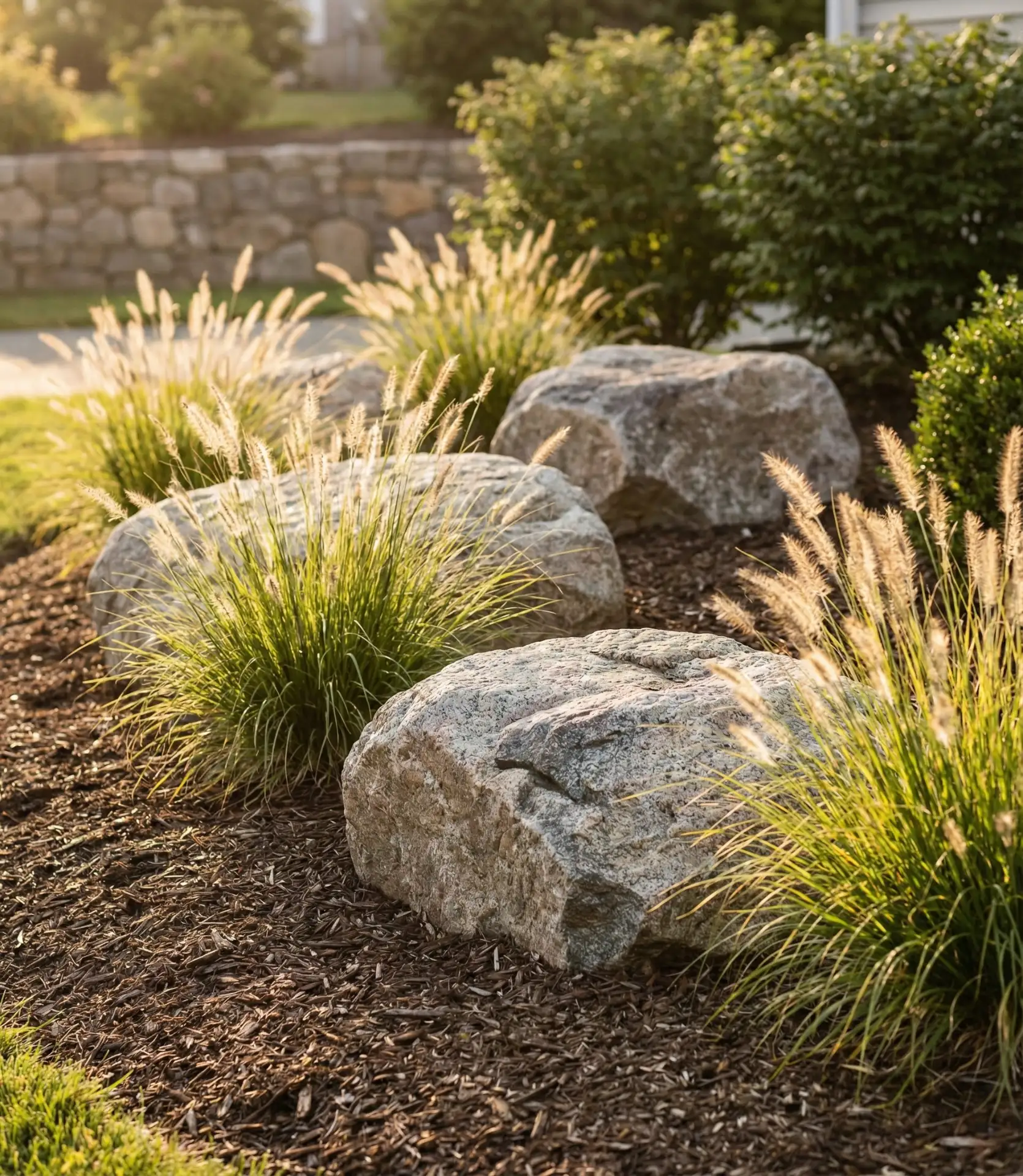 Boulder and Ornamental Grass Border 1