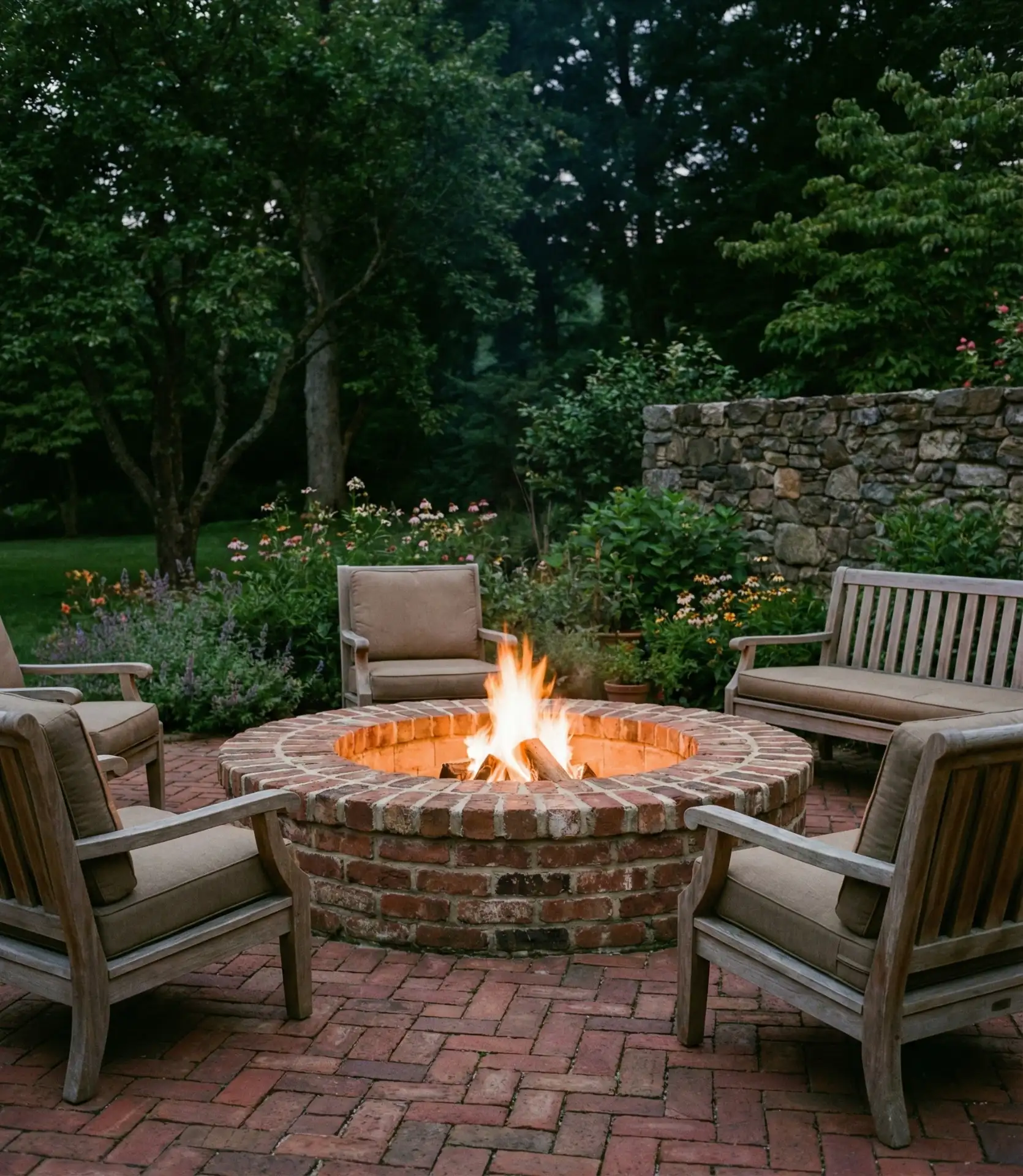 Brick Fire Pit with Herringbone Pattern Base 2