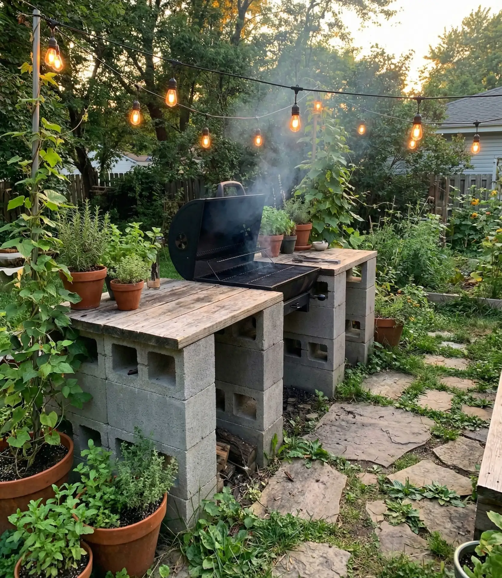 Budget-Friendly Cinder Block Grill Station 1