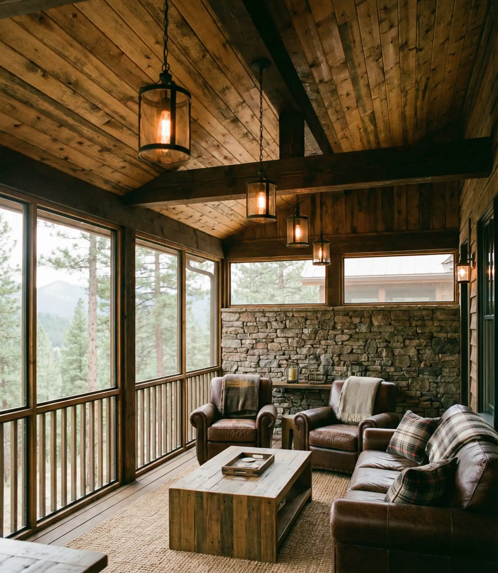 Cabin-Inspired Wood Plank Ceiling 1