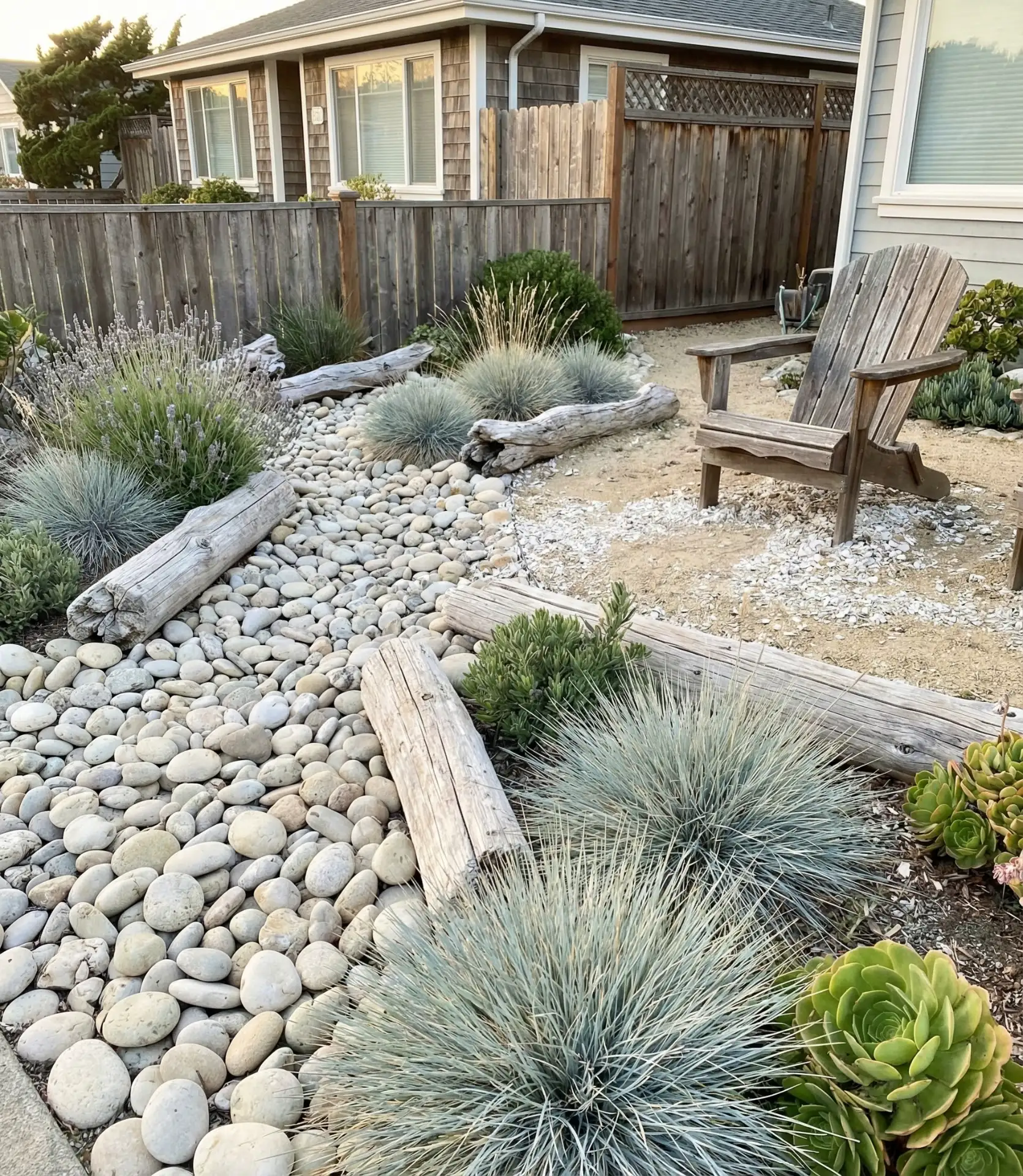 Coastal-Style Rock Garden with Driftwood 2