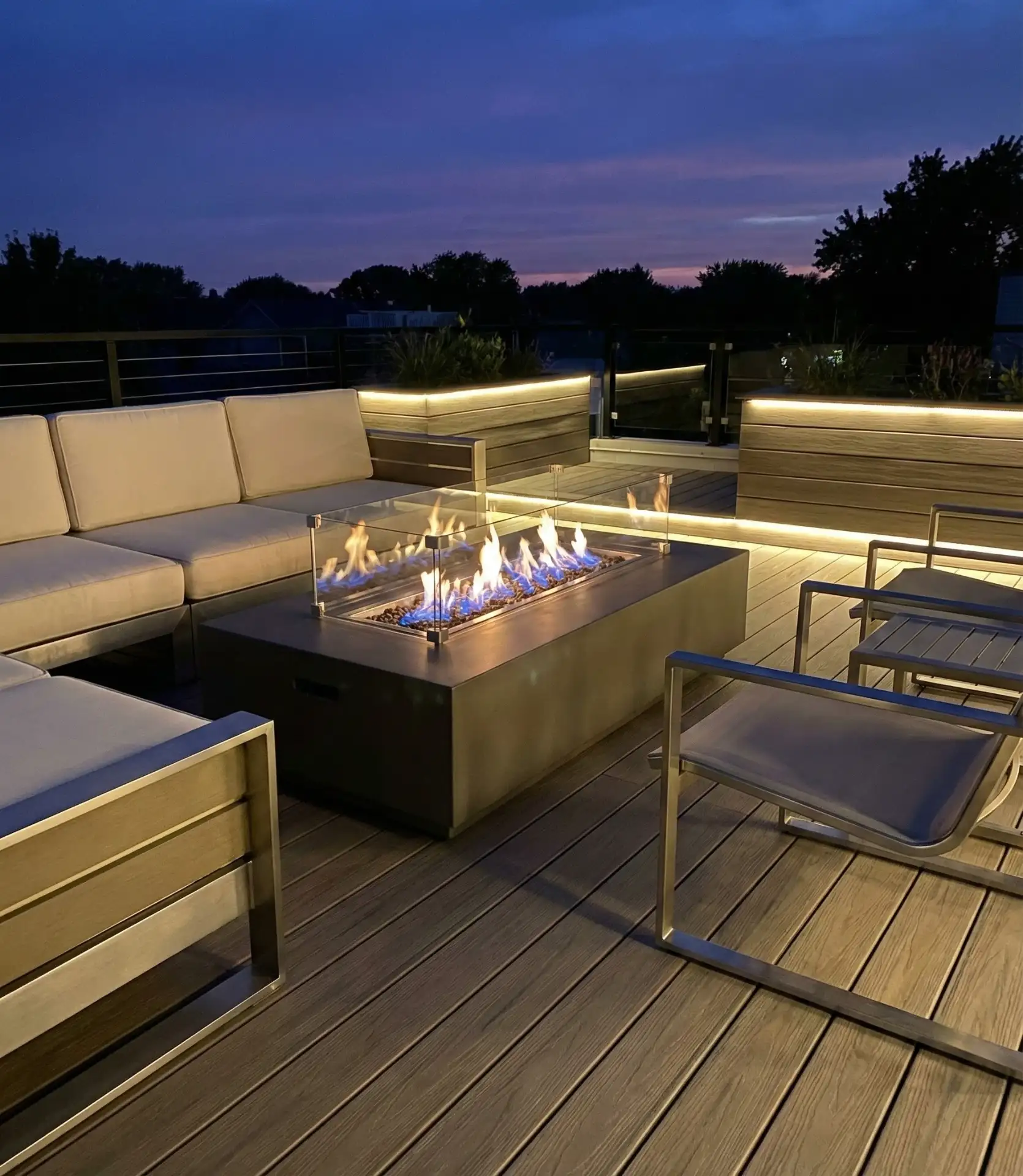 Composite Deck Fire Pit with Glass Wind Guard 1