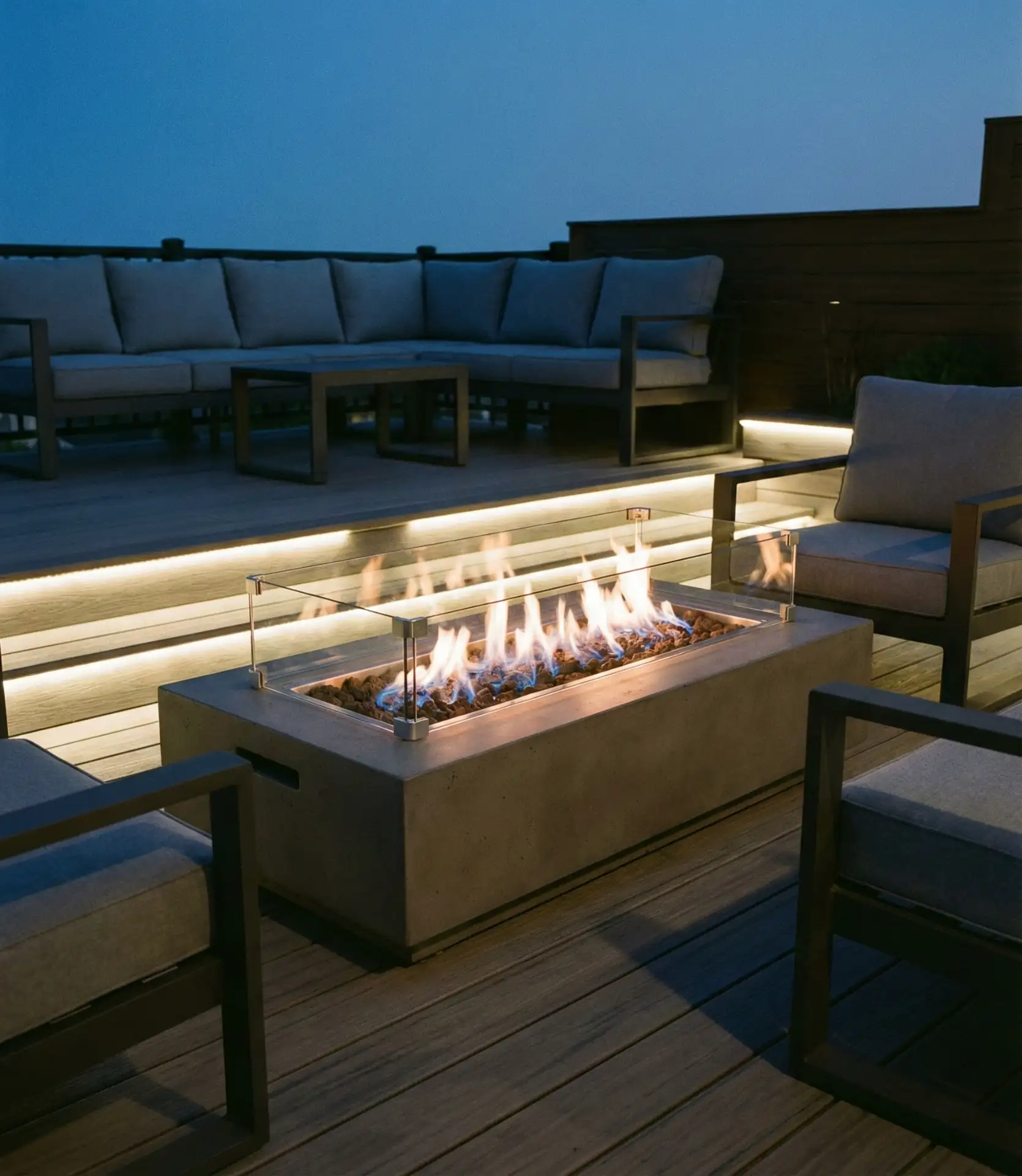 Composite Deck Fire Pit with Glass Wind Guard 2