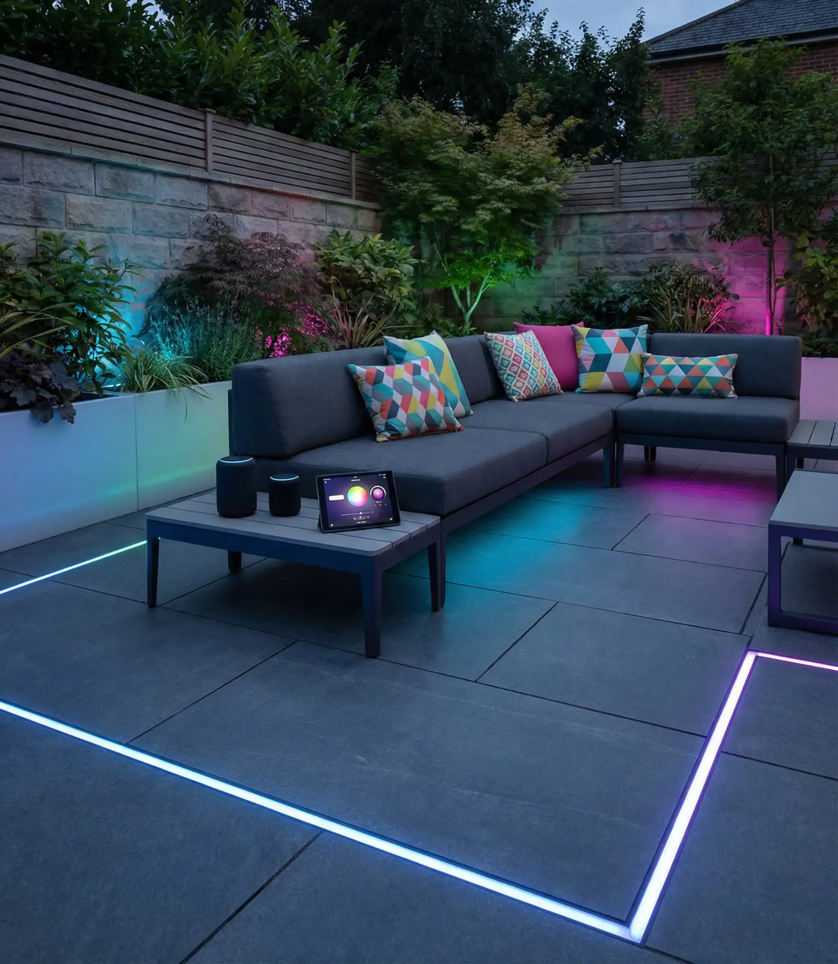 Contemporary Paver Patio with Decorating Ideas and Smart Lighting 1