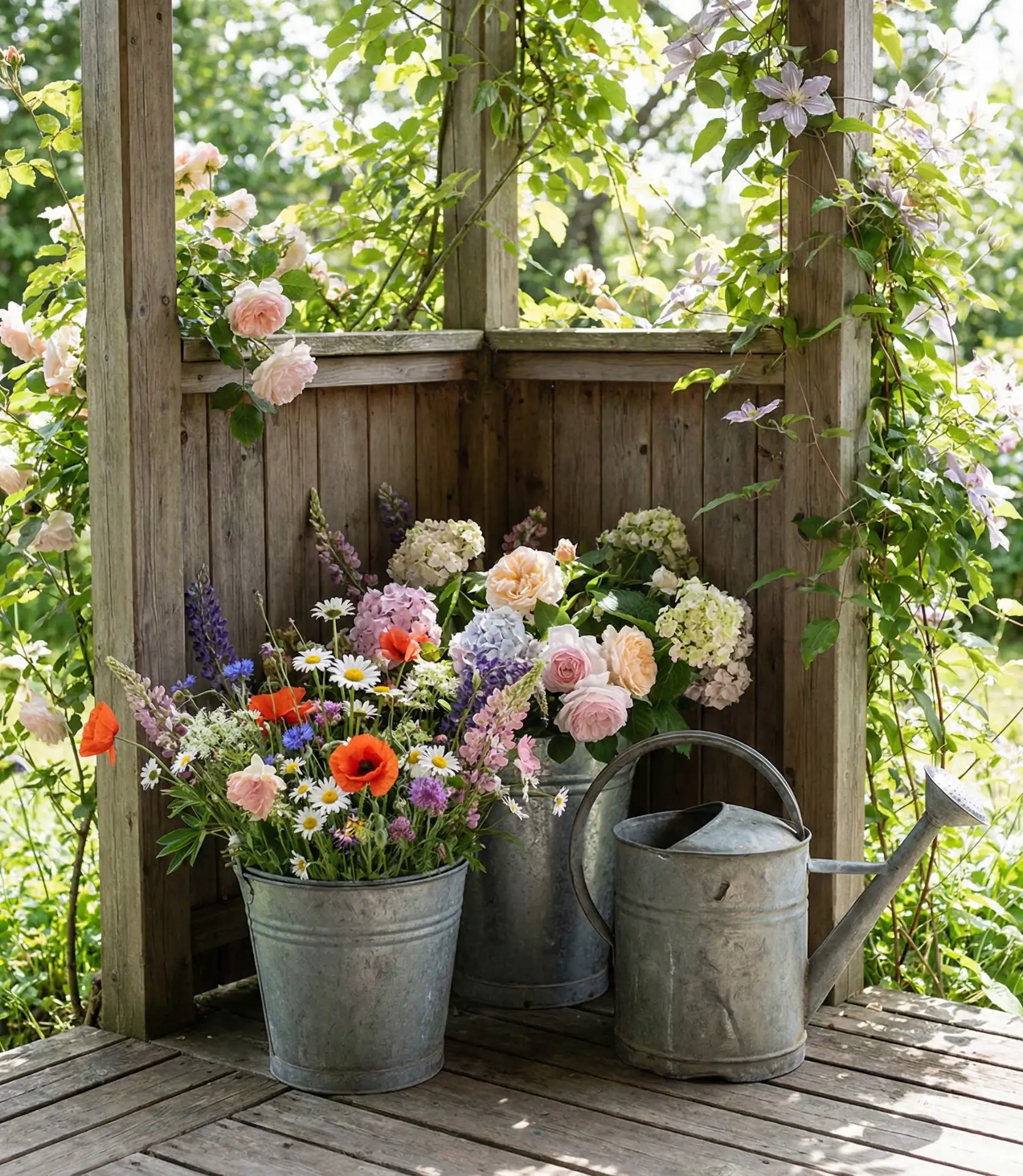 Cottage Garden Overflow in Galvanized Buckets 2