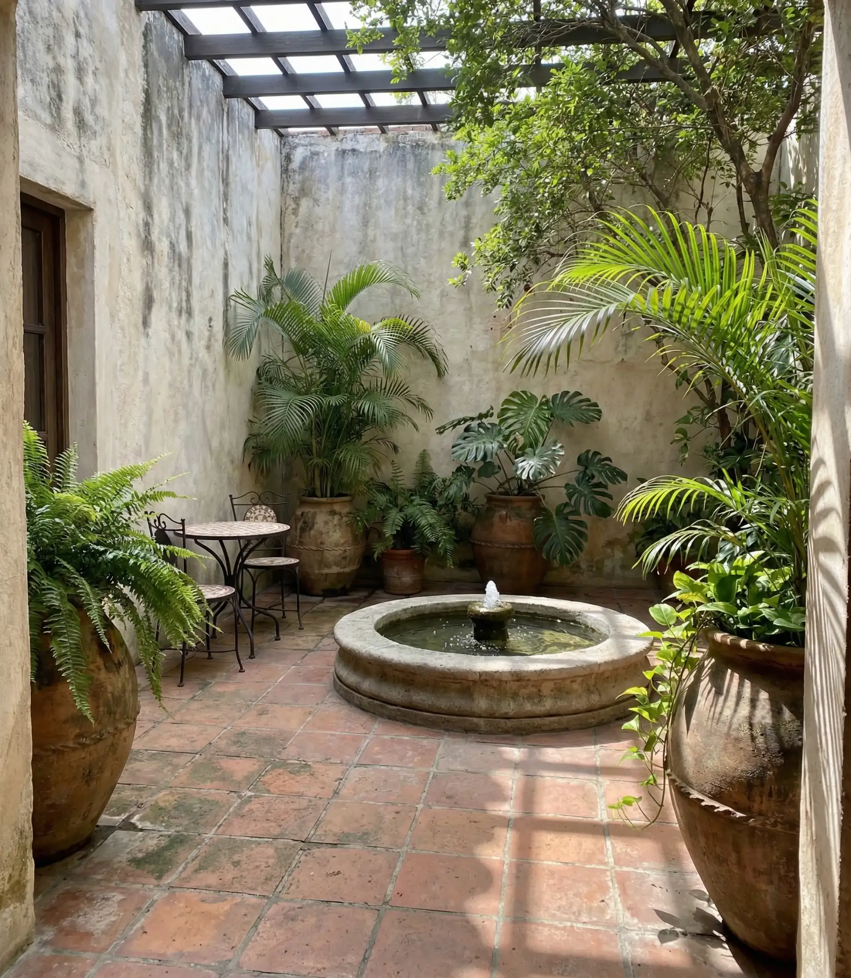 Courtyard-Style Enclosed Garden with Fountain 2