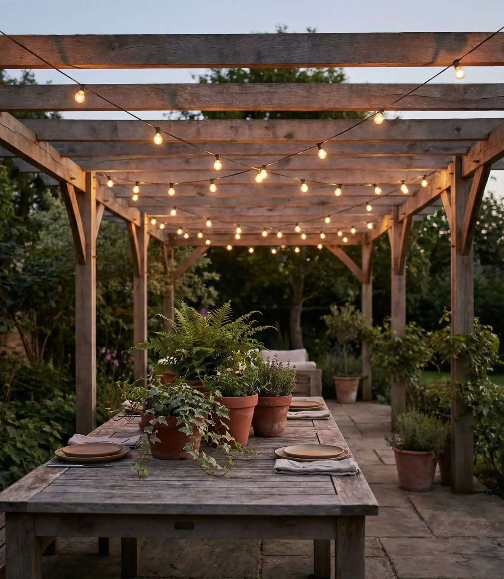 Covered Dining Pavilion with String Lights 2