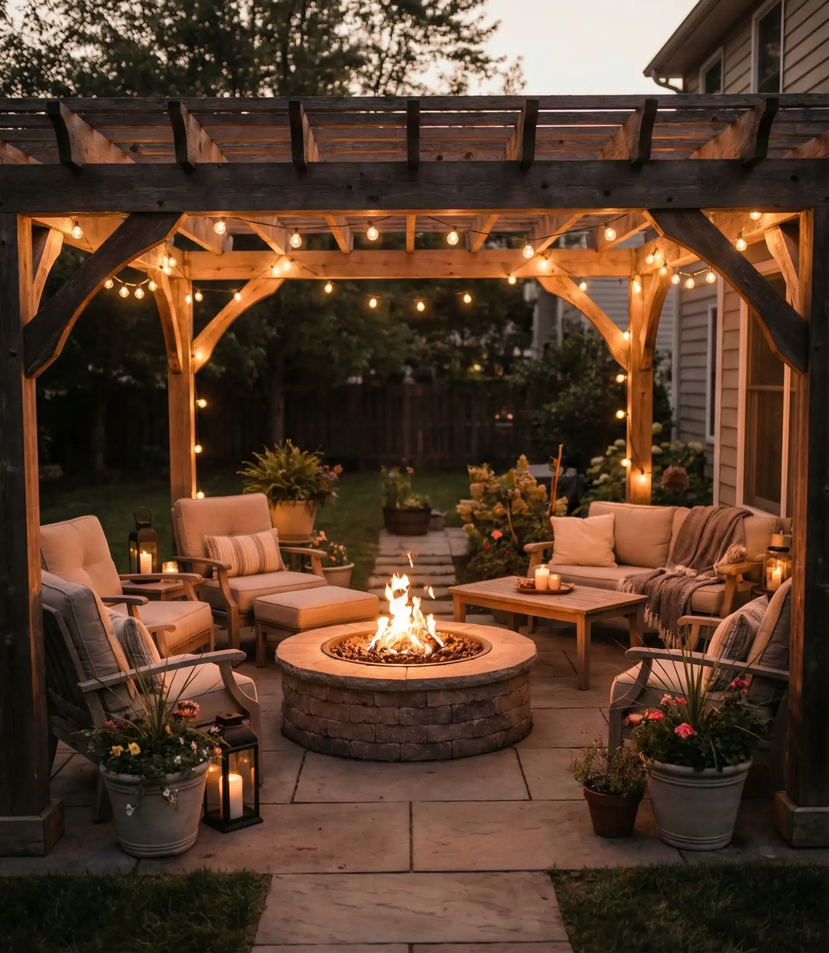Covered Pergola Fire Pit Lounge 2