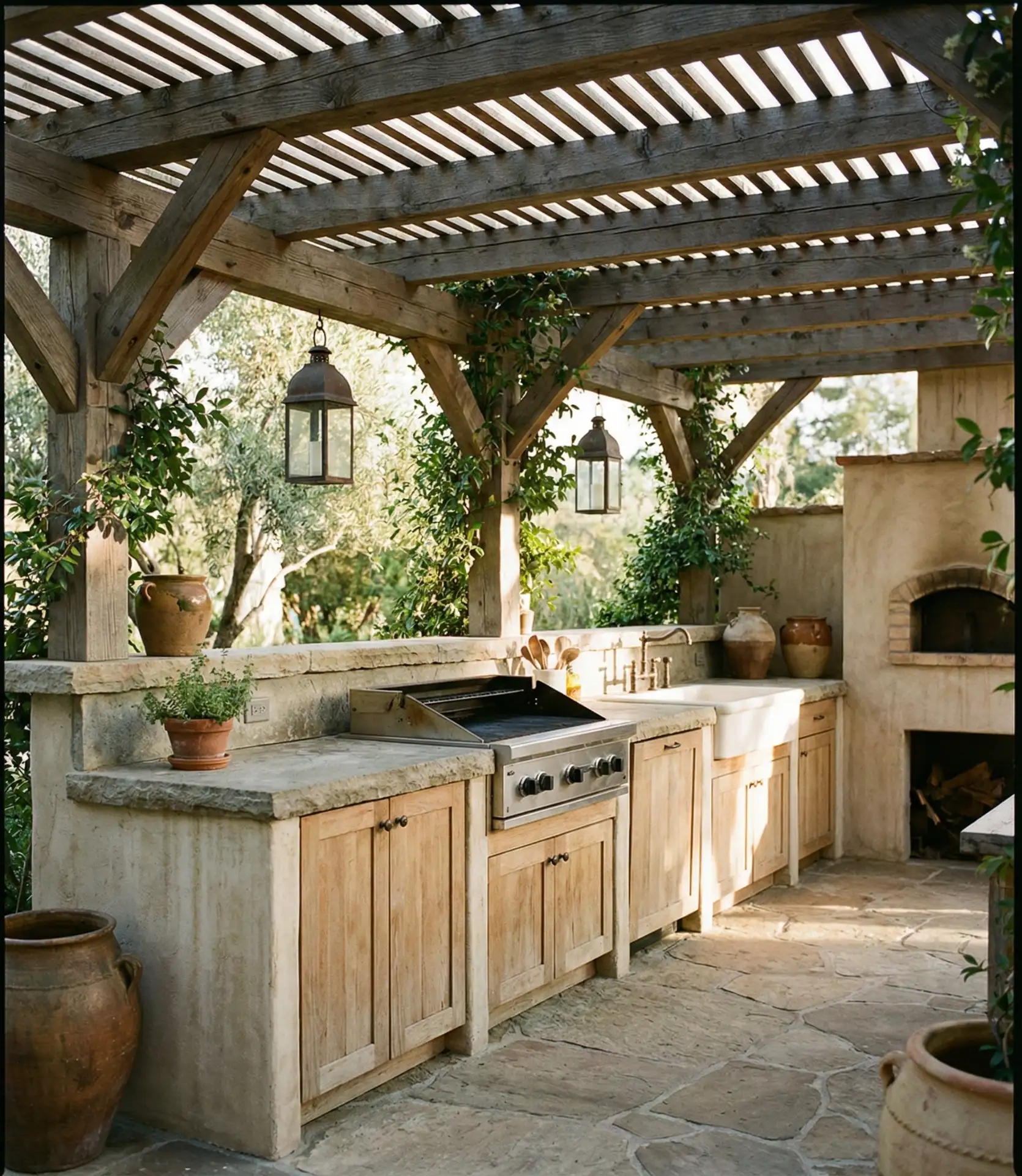 Covered Rustic Kitchen with Pergola 1