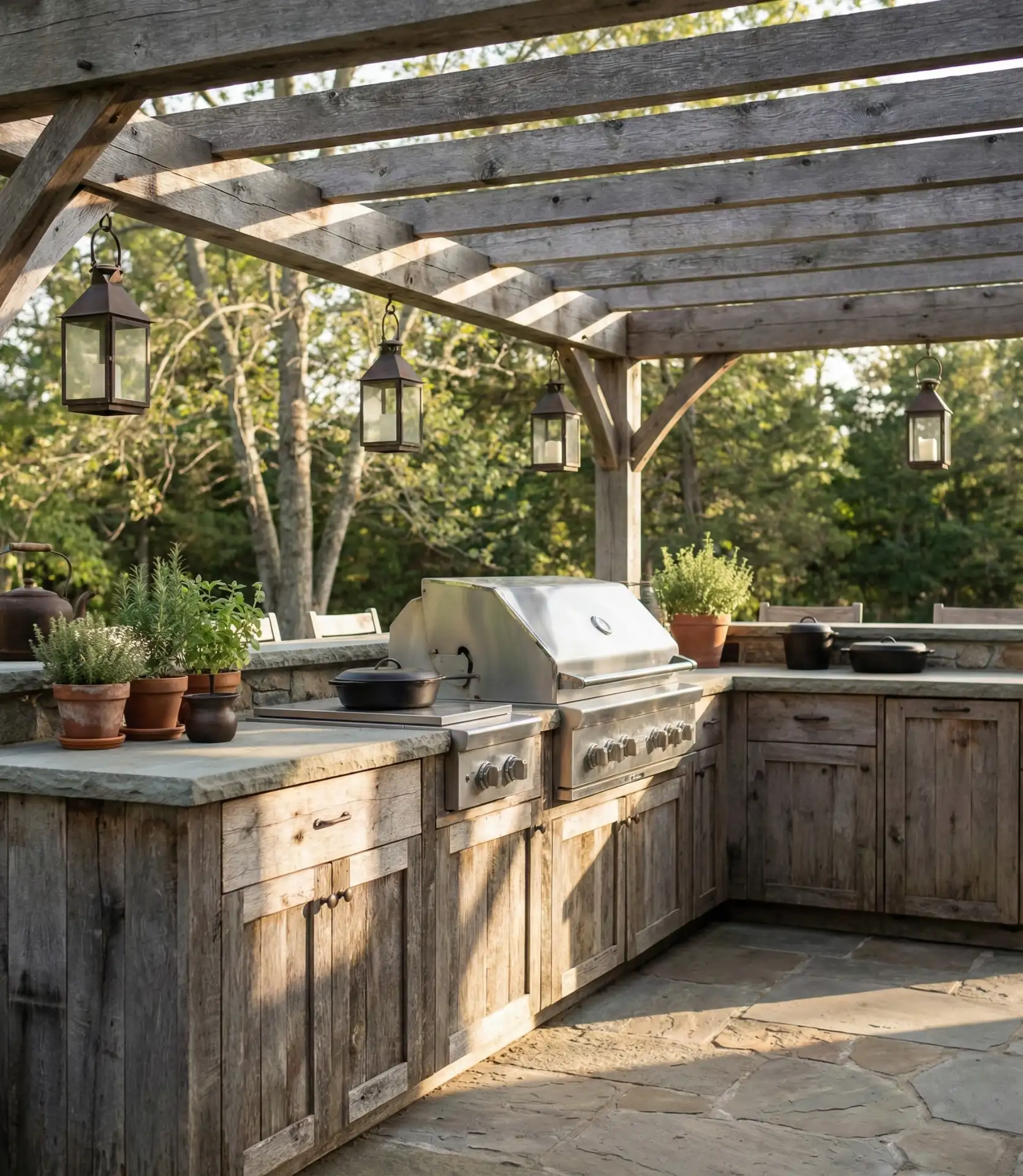 Covered Rustic Kitchen with Pergola 2