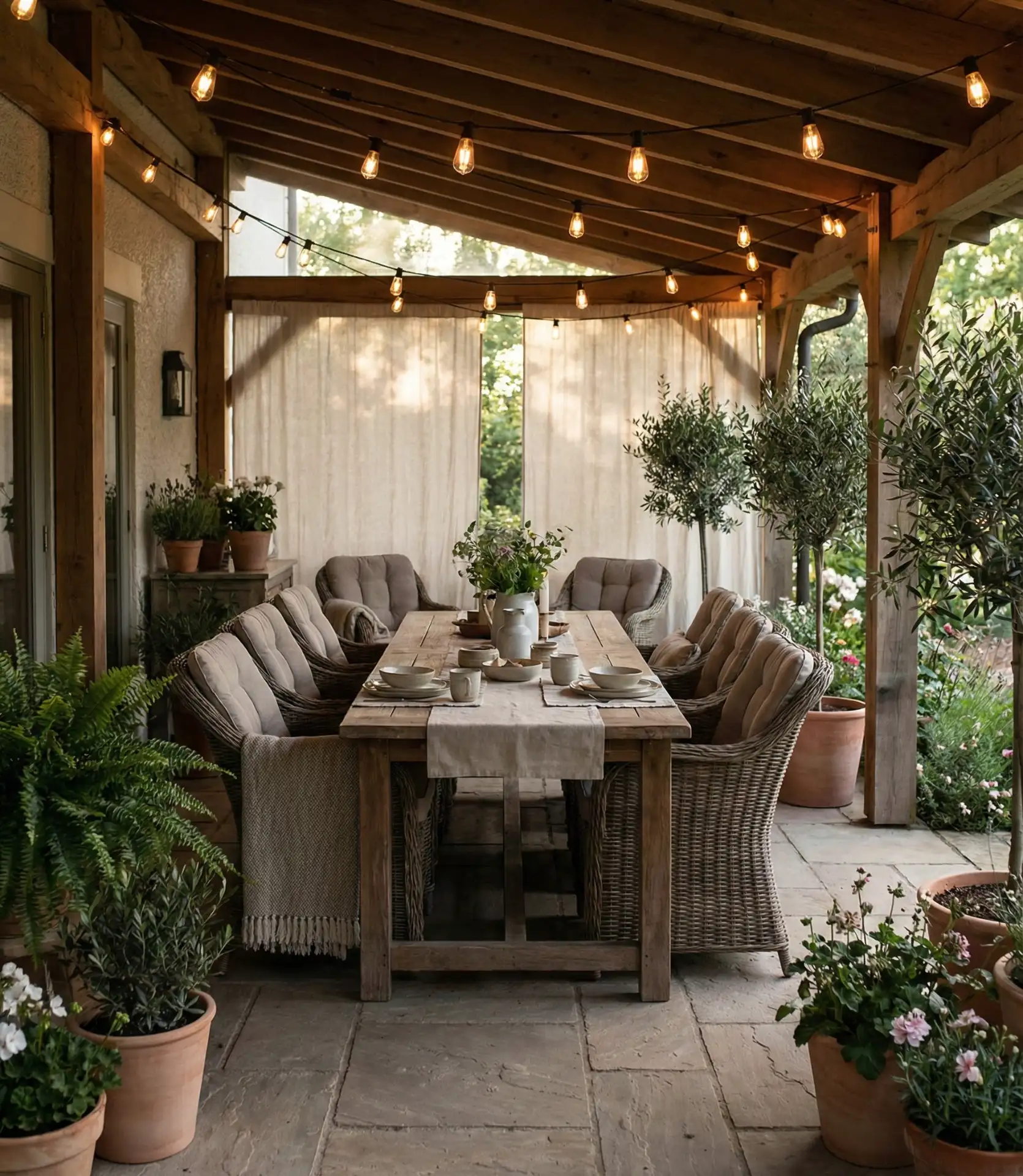 Covered Terrace with String Lighting 1