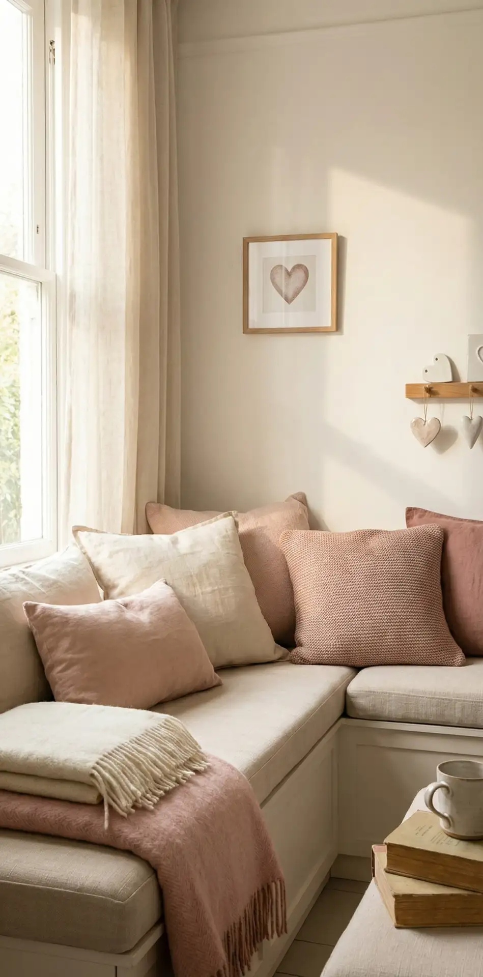 Cozy Valentine Reading Bench with Layered Textures 1