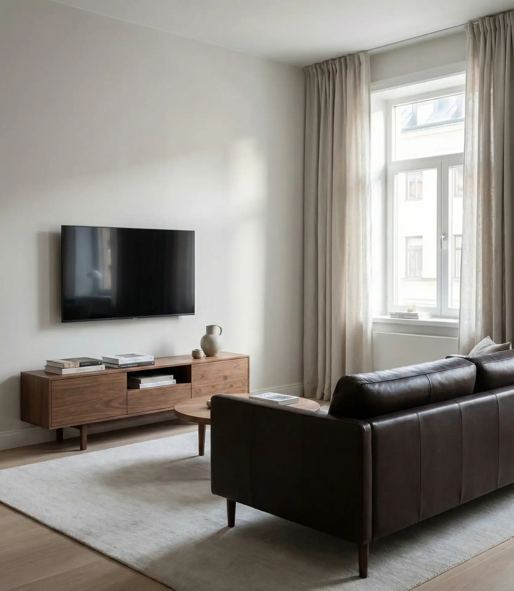 Espresso Sofa with Modern TV Stand Integration 2