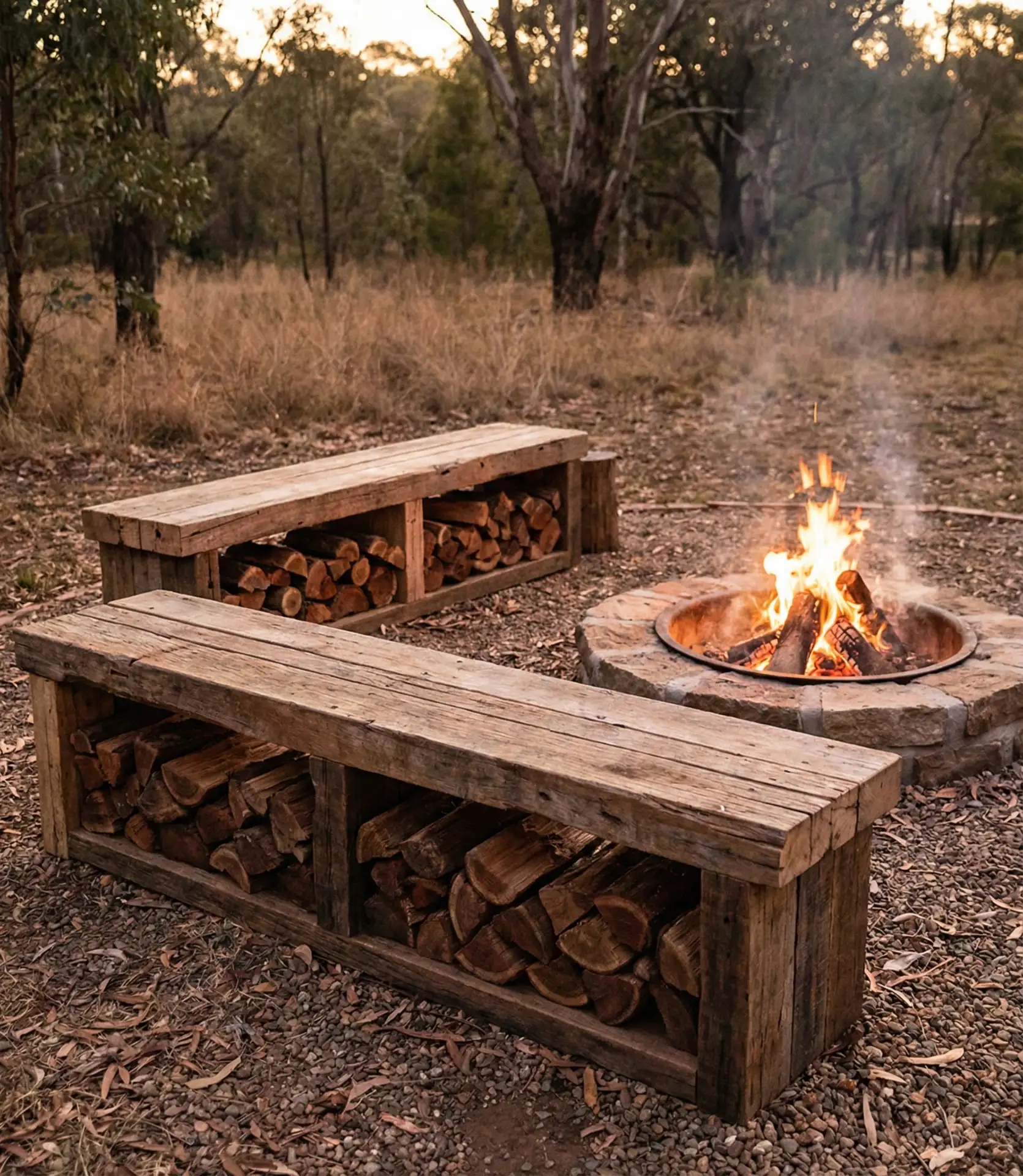 Fire Pit with Built-In Wood Storage Benches 2
