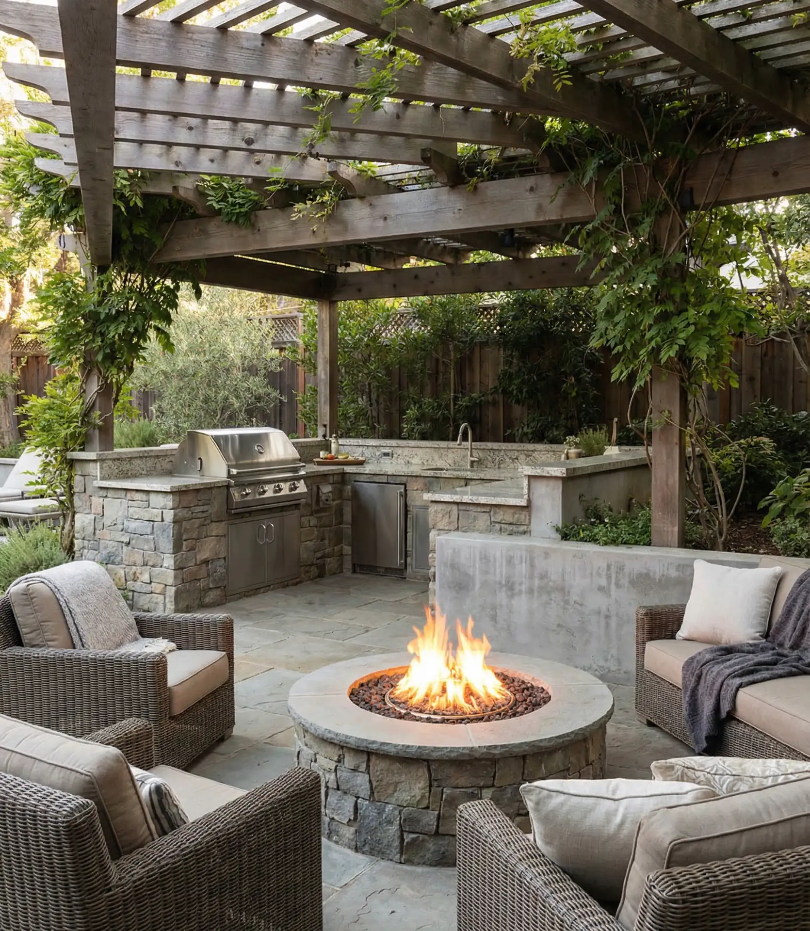 Fire Pit with Covered Outdoor Kitchen Extension 1