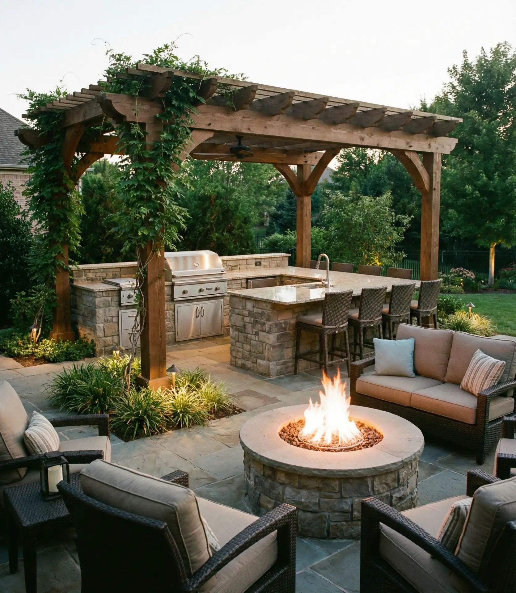 Fire Pit with Covered Outdoor Kitchen Extension 2