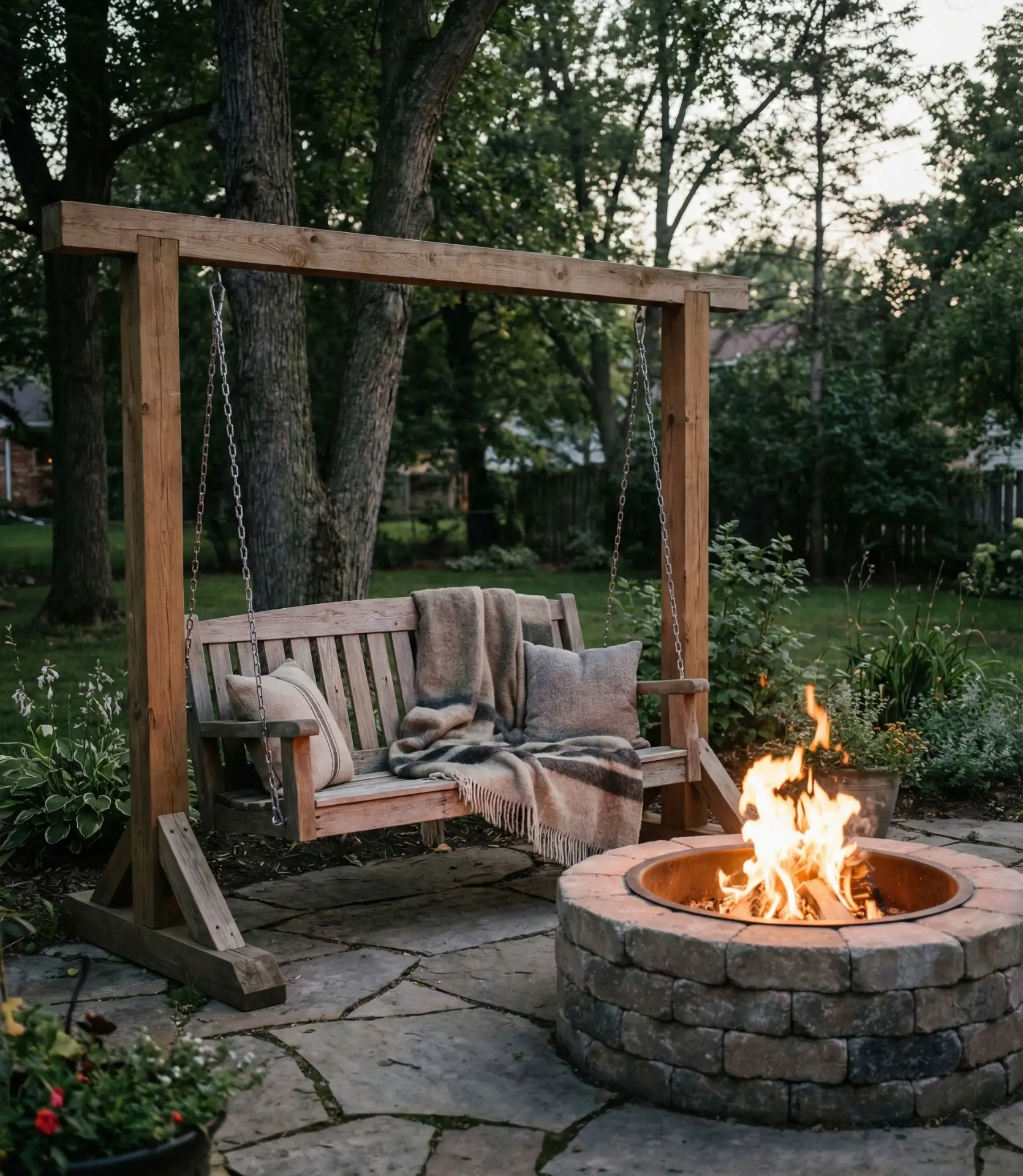 Fire Pit with Integrated Porch Swing 2
