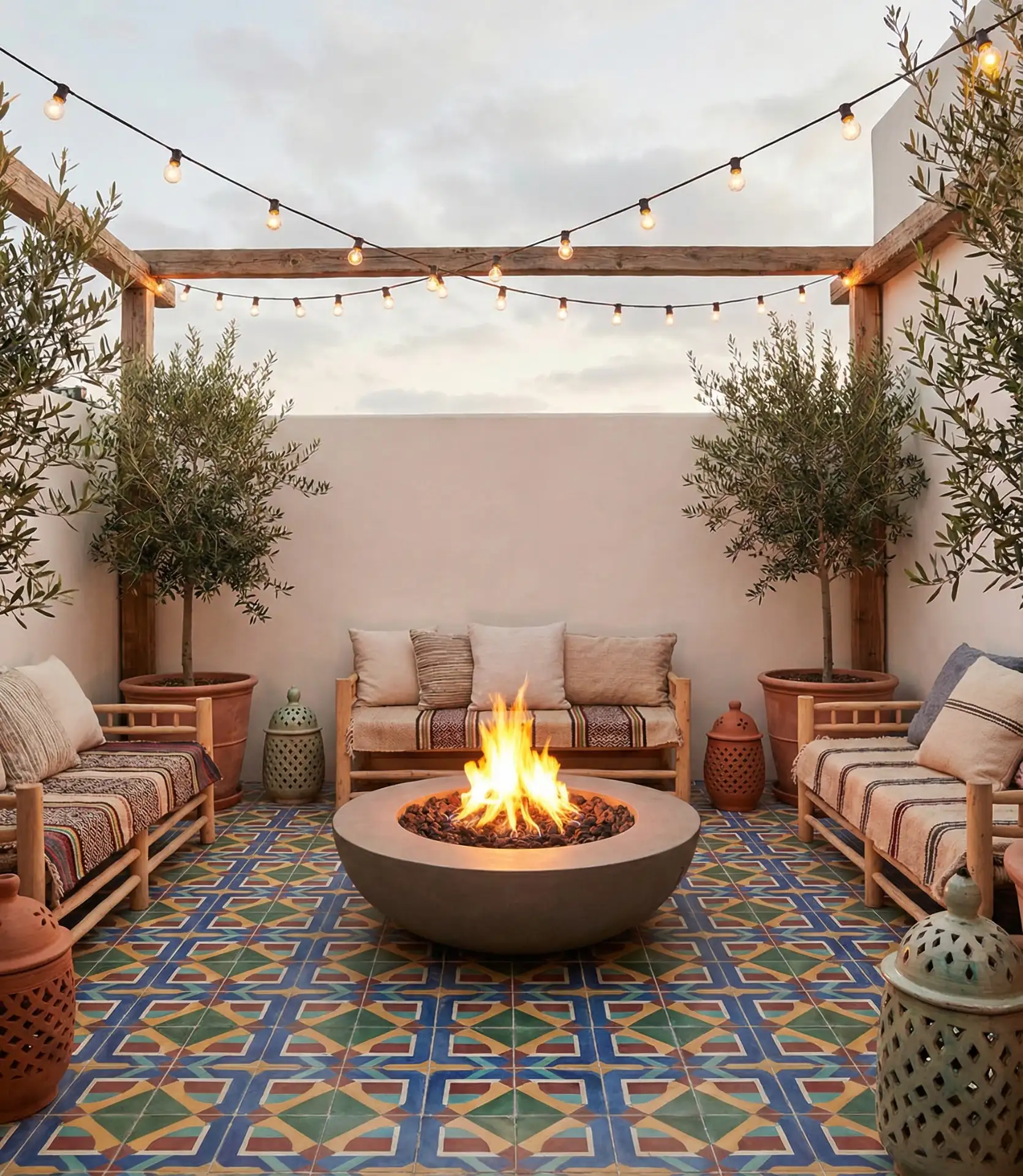 Fire Pit with Moroccan-Inspired Tile Surround 1