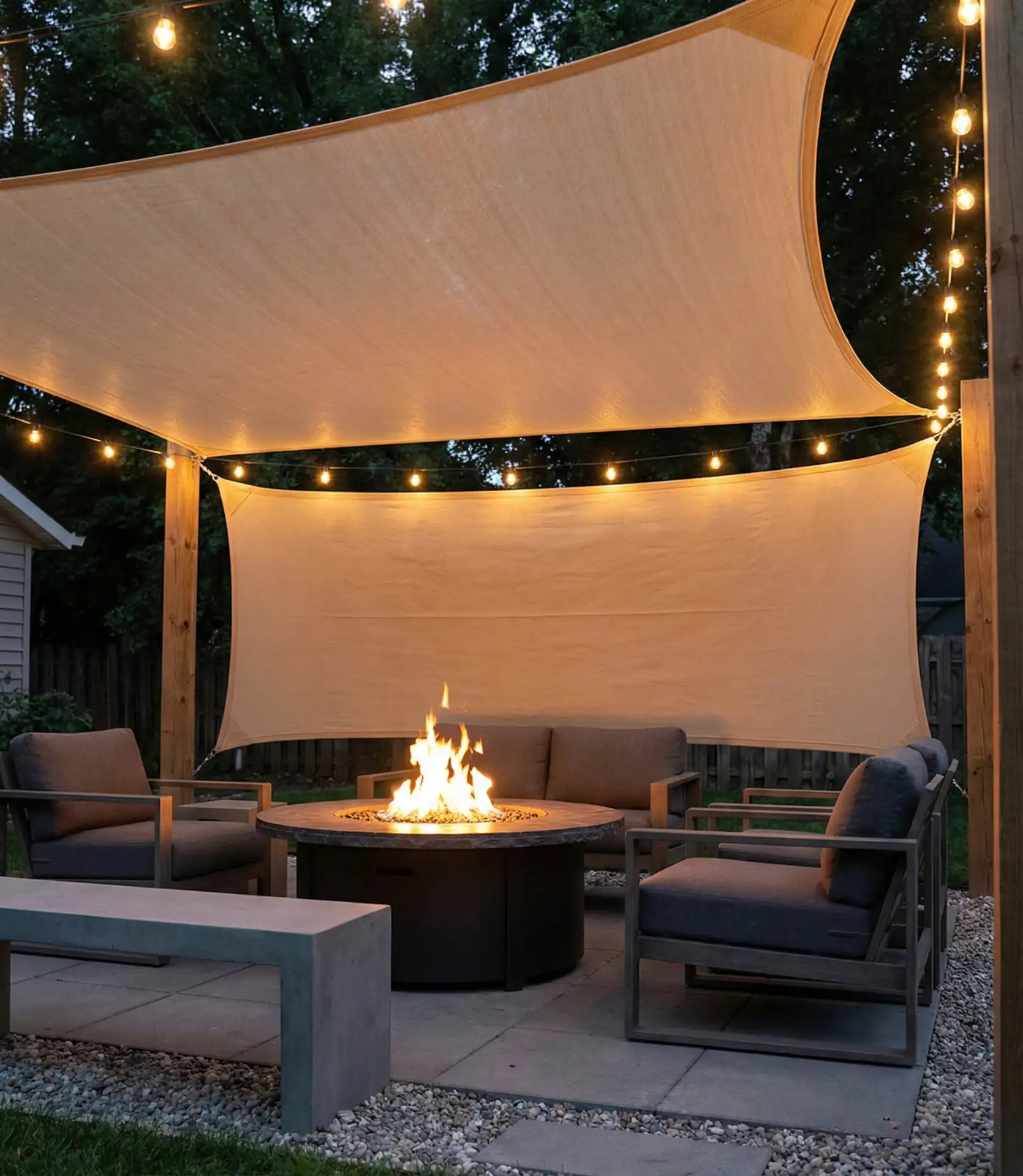 Fire Pit with Overhead Shade Sail 1