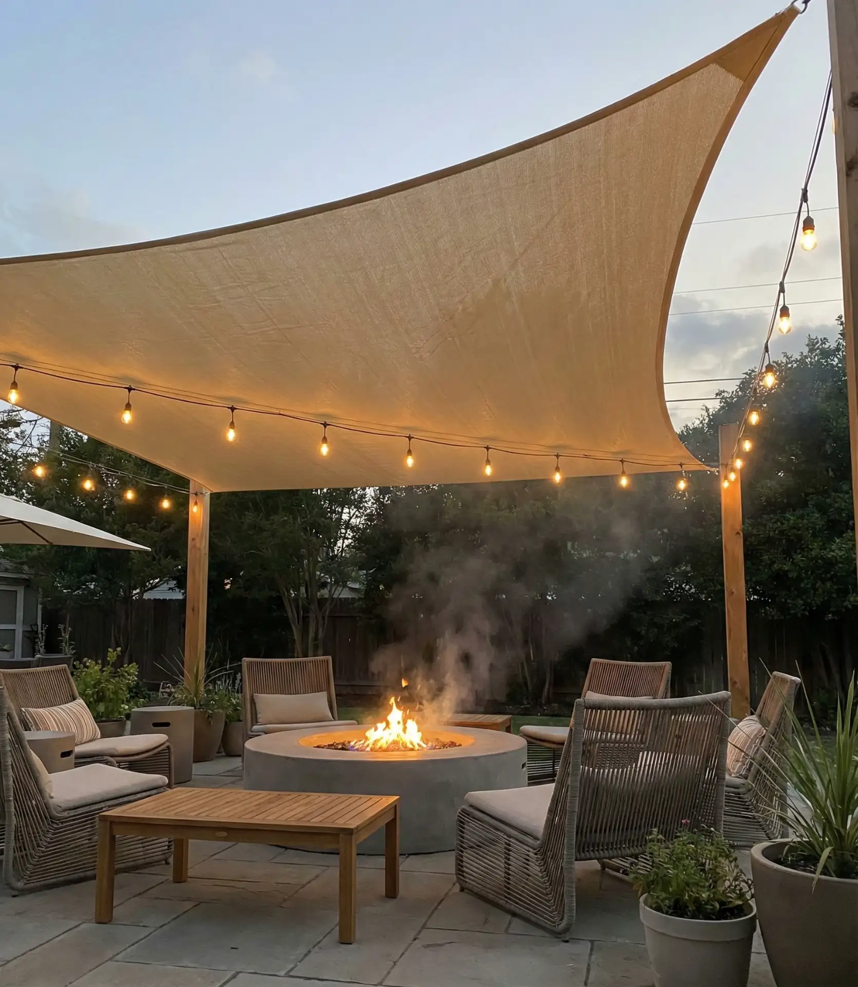 Fire Pit with Overhead Shade Sail 2