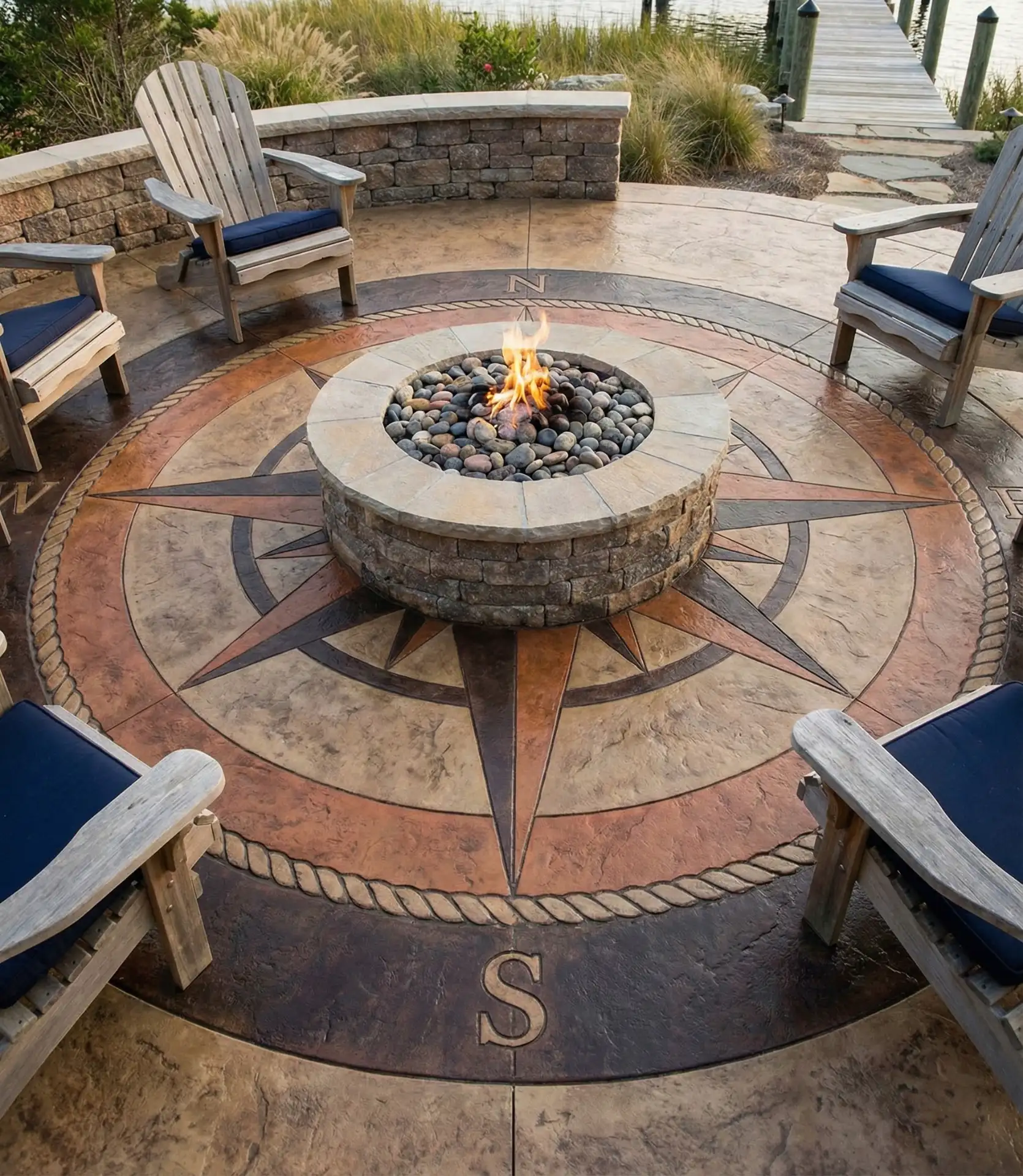 Fire Pit with Stamped Concrete Compass Rose 1
