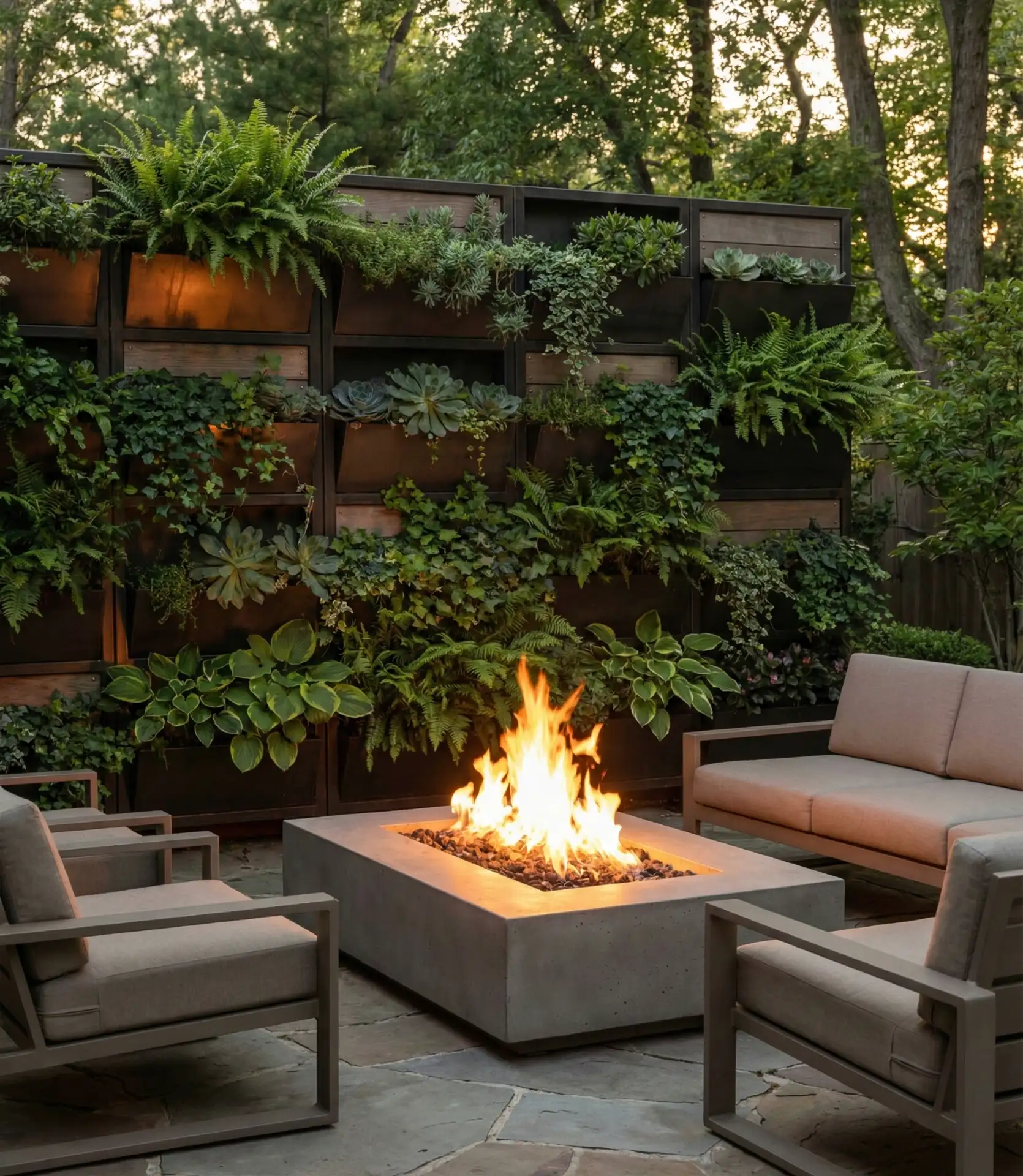 Fire Pit with Vertical Garden Wall Backdrop 2
