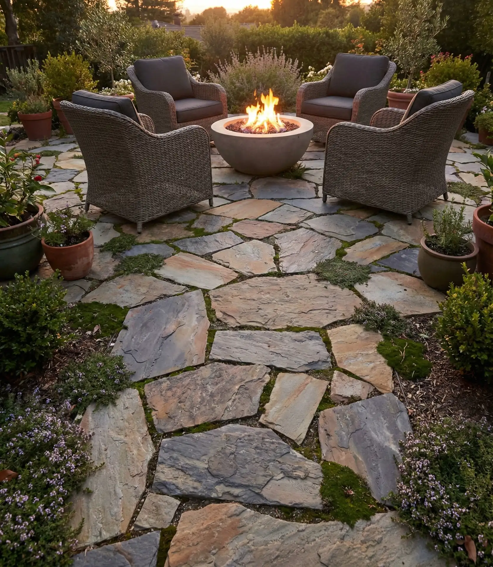 Flagstone Patio with Central Fire Bowl 2