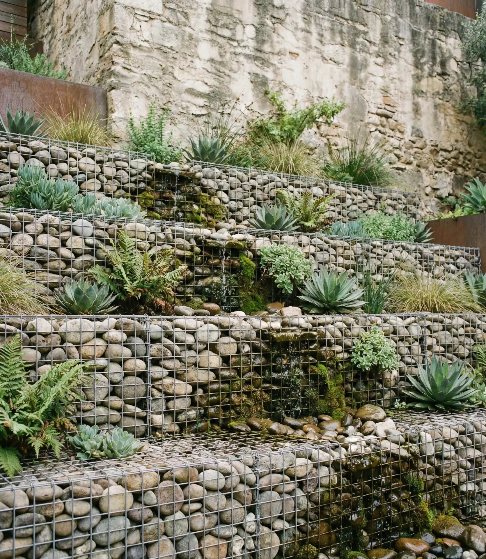 Gabion Wall Planters with Drainage Cascade 2