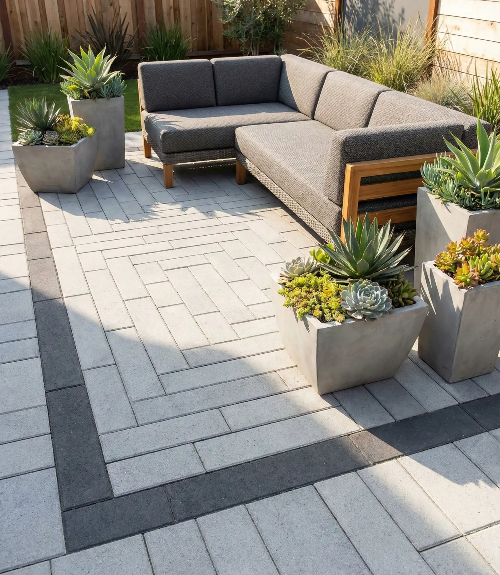 Geometric Paver Patio Design with Contrasting Borders 2