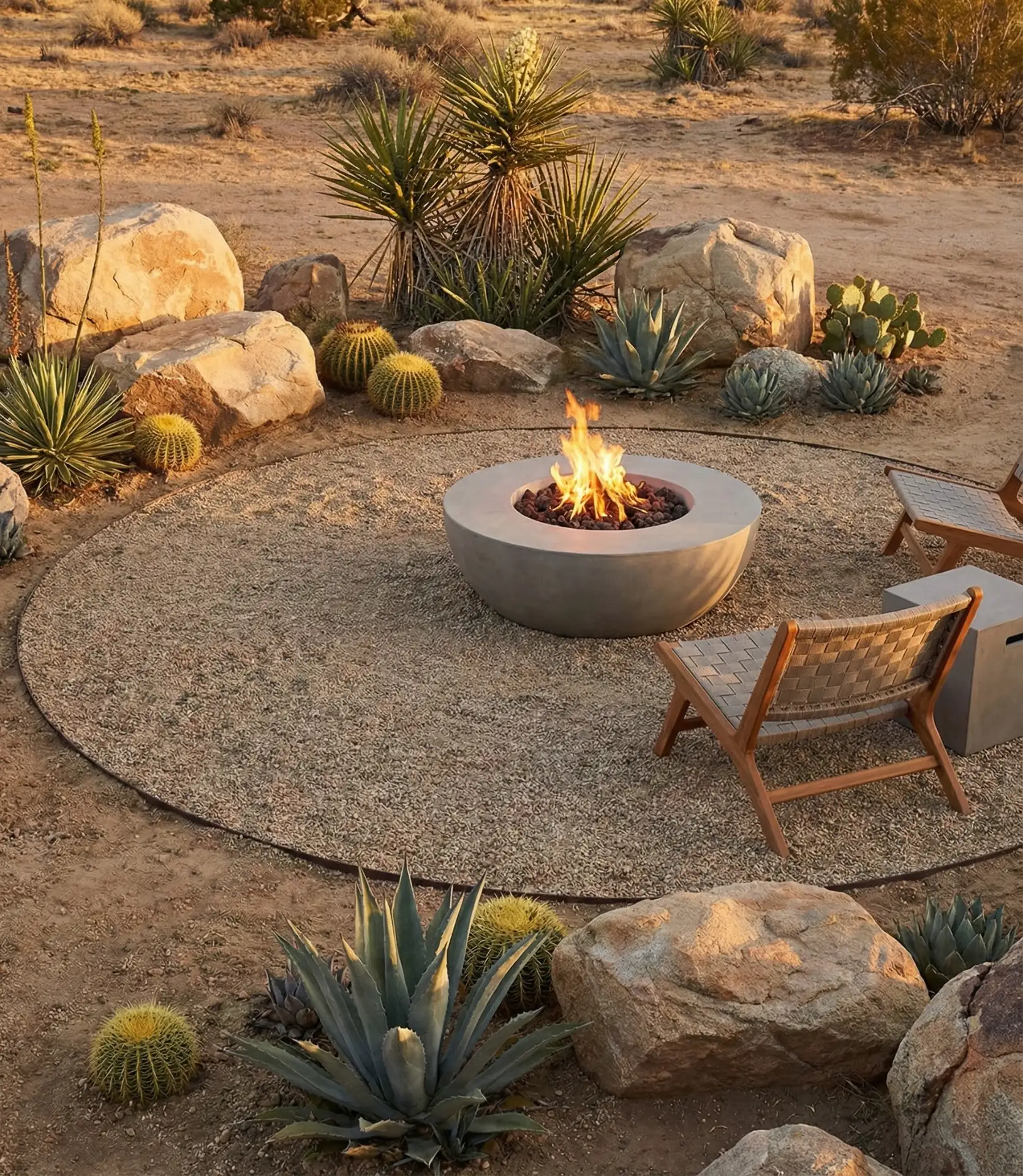 Gravel Garden Fire Pit with Drought-Tolerant Plants 2