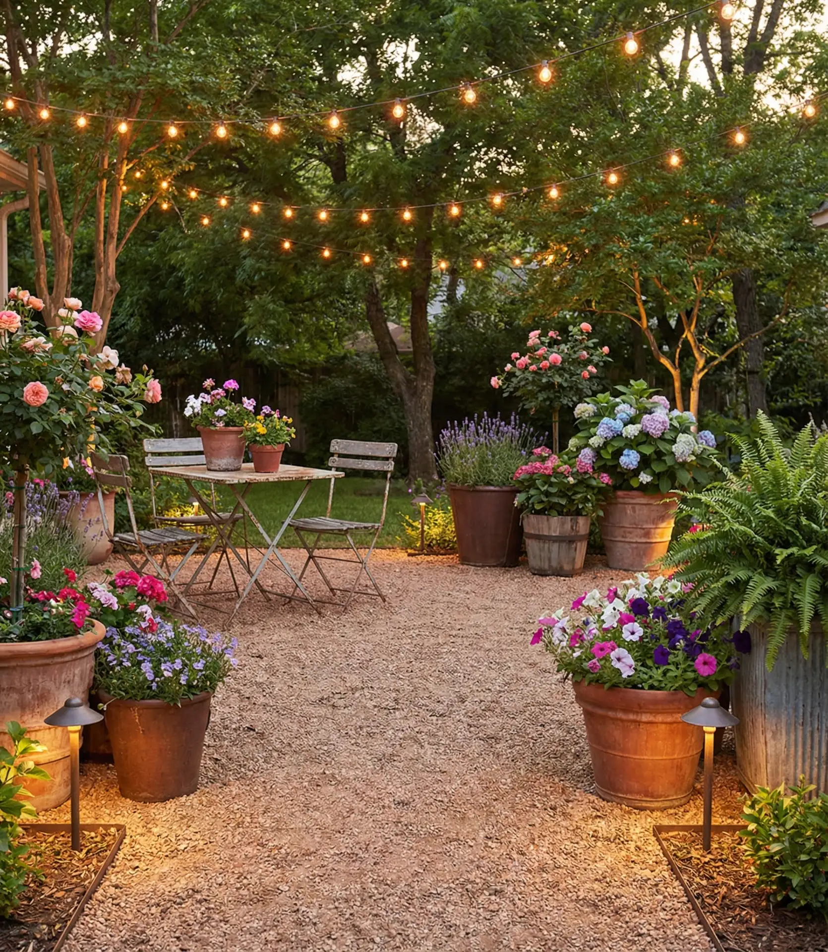 Gravel Patio with Container Garden Display 1