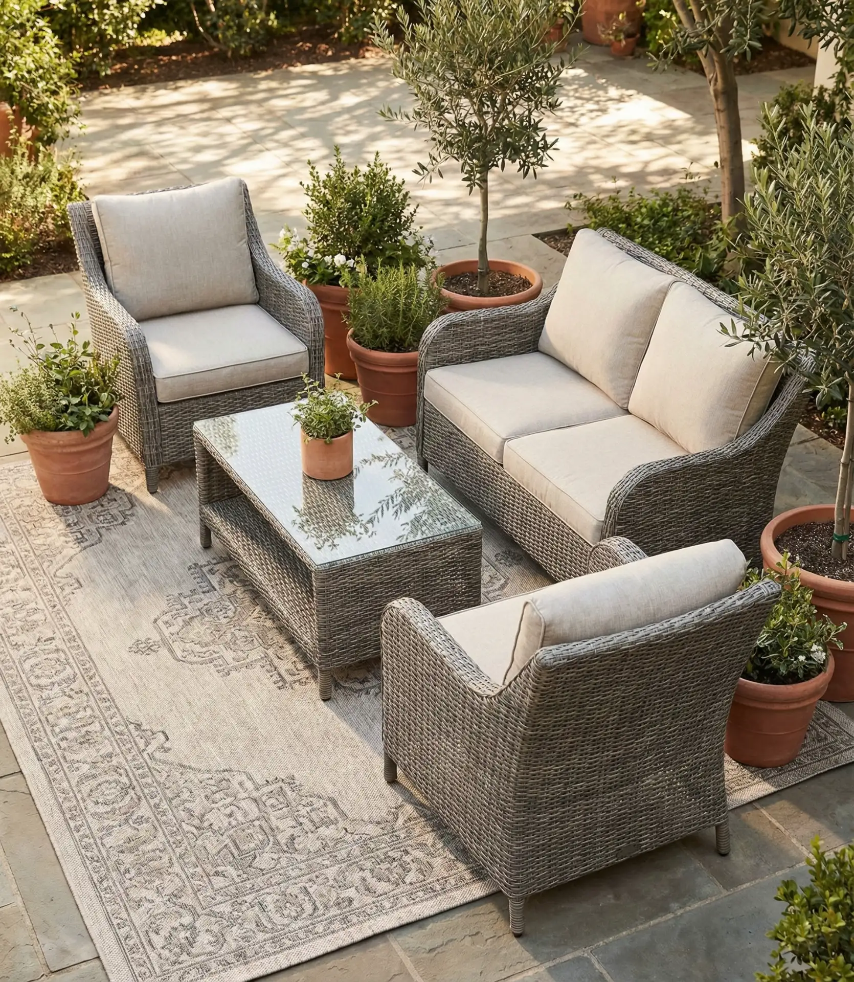 Gray Wicker Conversation Set 1
